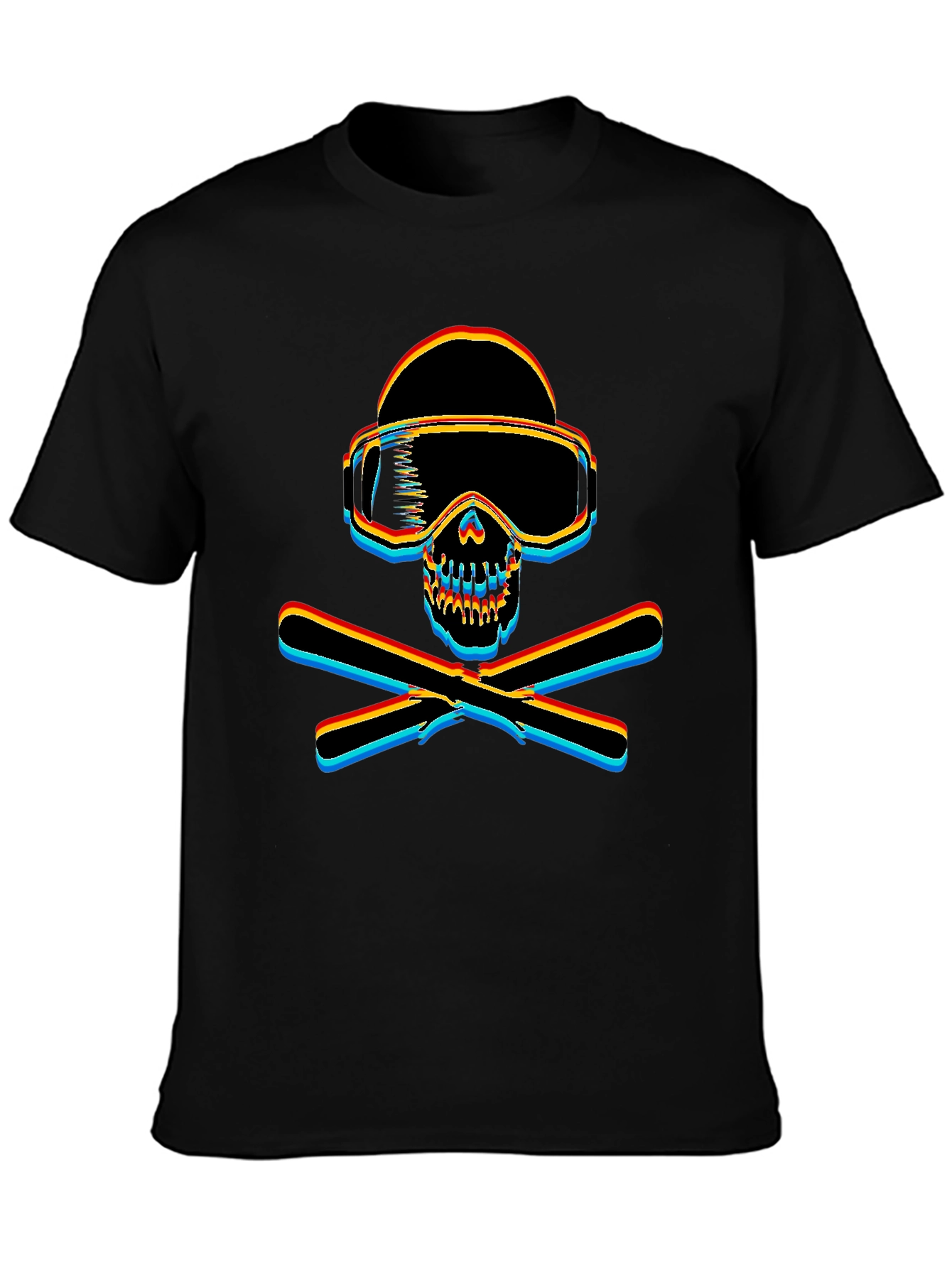 Black Ski Skull Graphic Tee - Black Cotton T-Shirt view 3