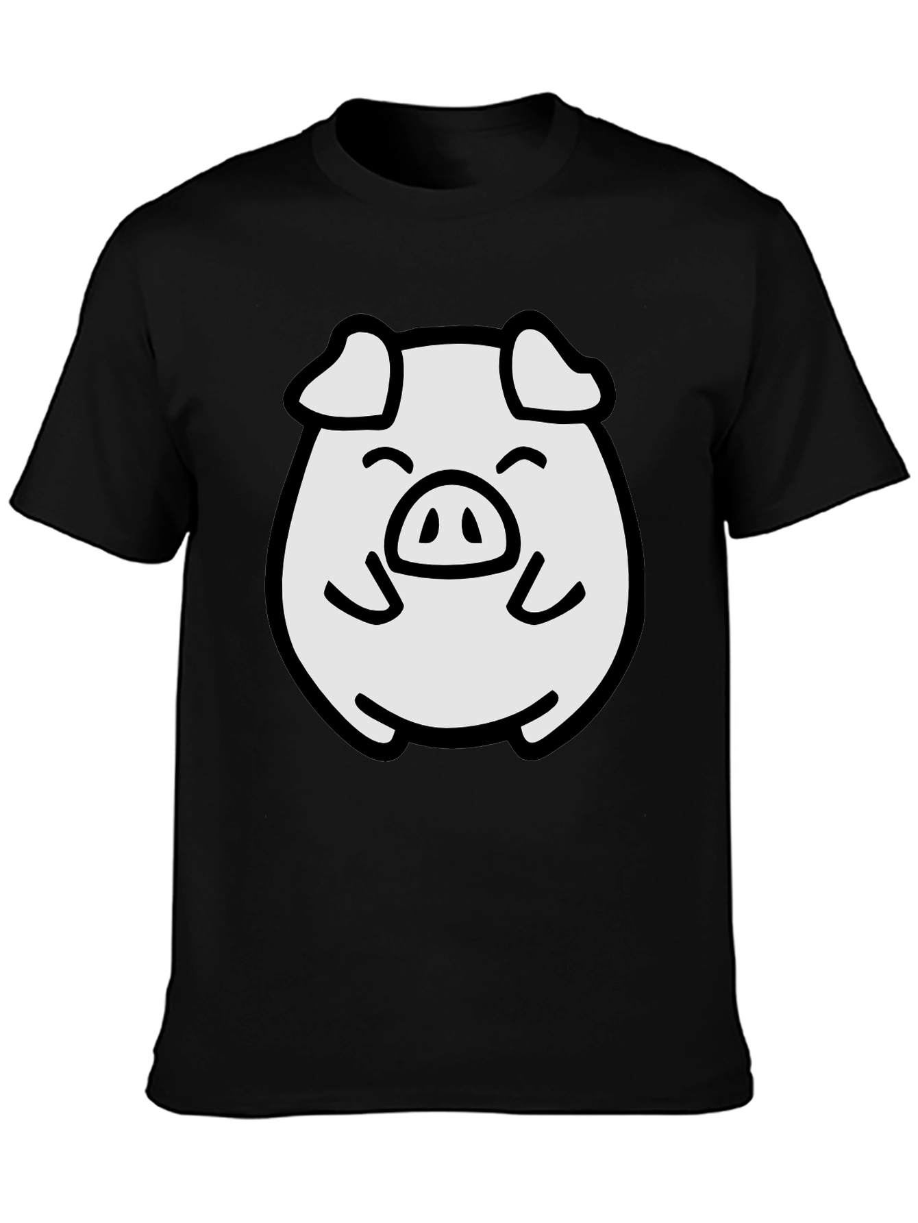 Black Cute Pig Graphic Tee - Black Cotton Blend Comfort view 3