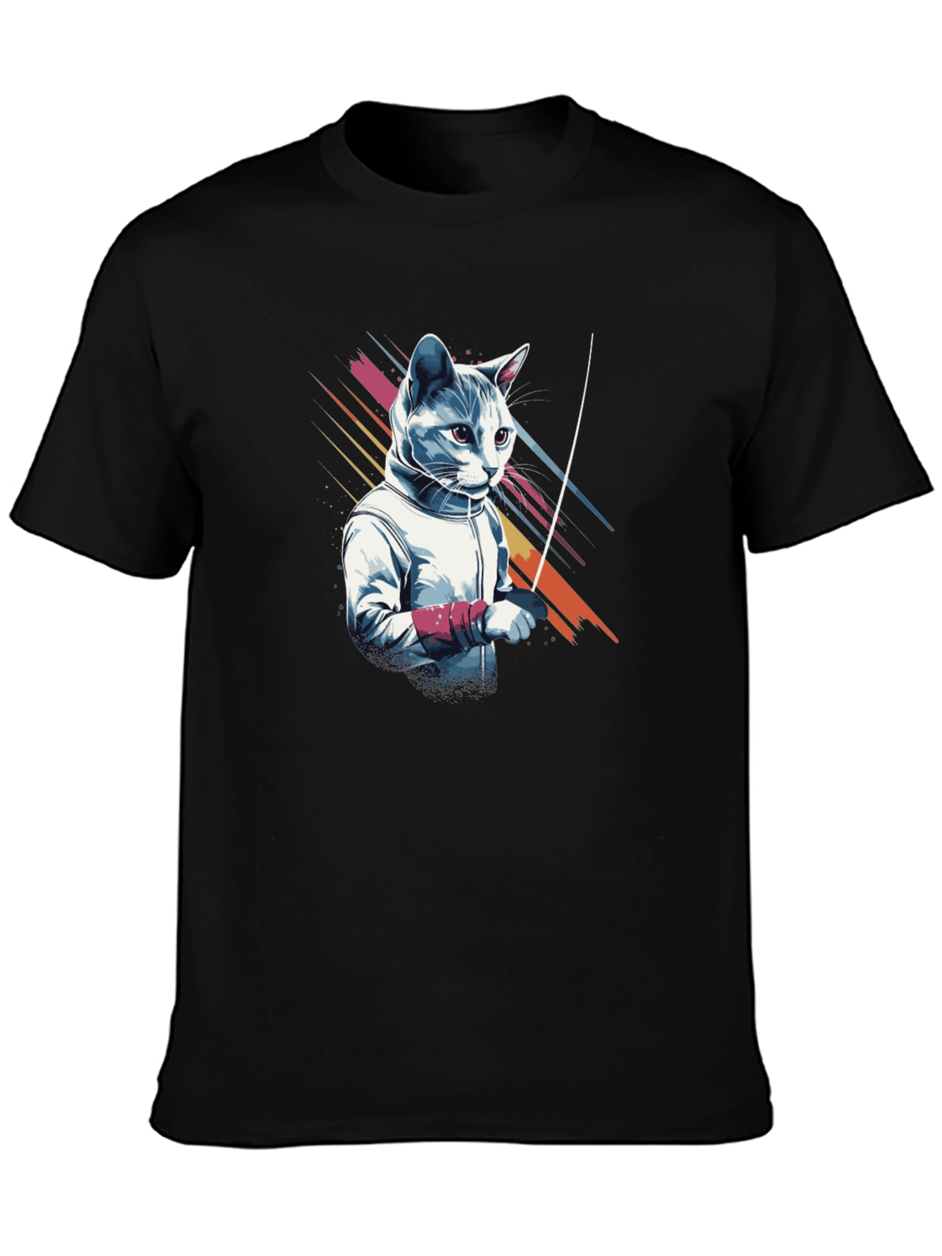 Black Fencing Cat Graphic T-Shirt view 3