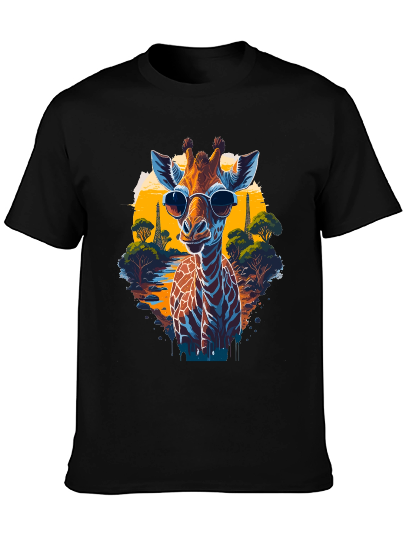 Black Cool Giraffe in Shades Graphic T-Shirt view 3