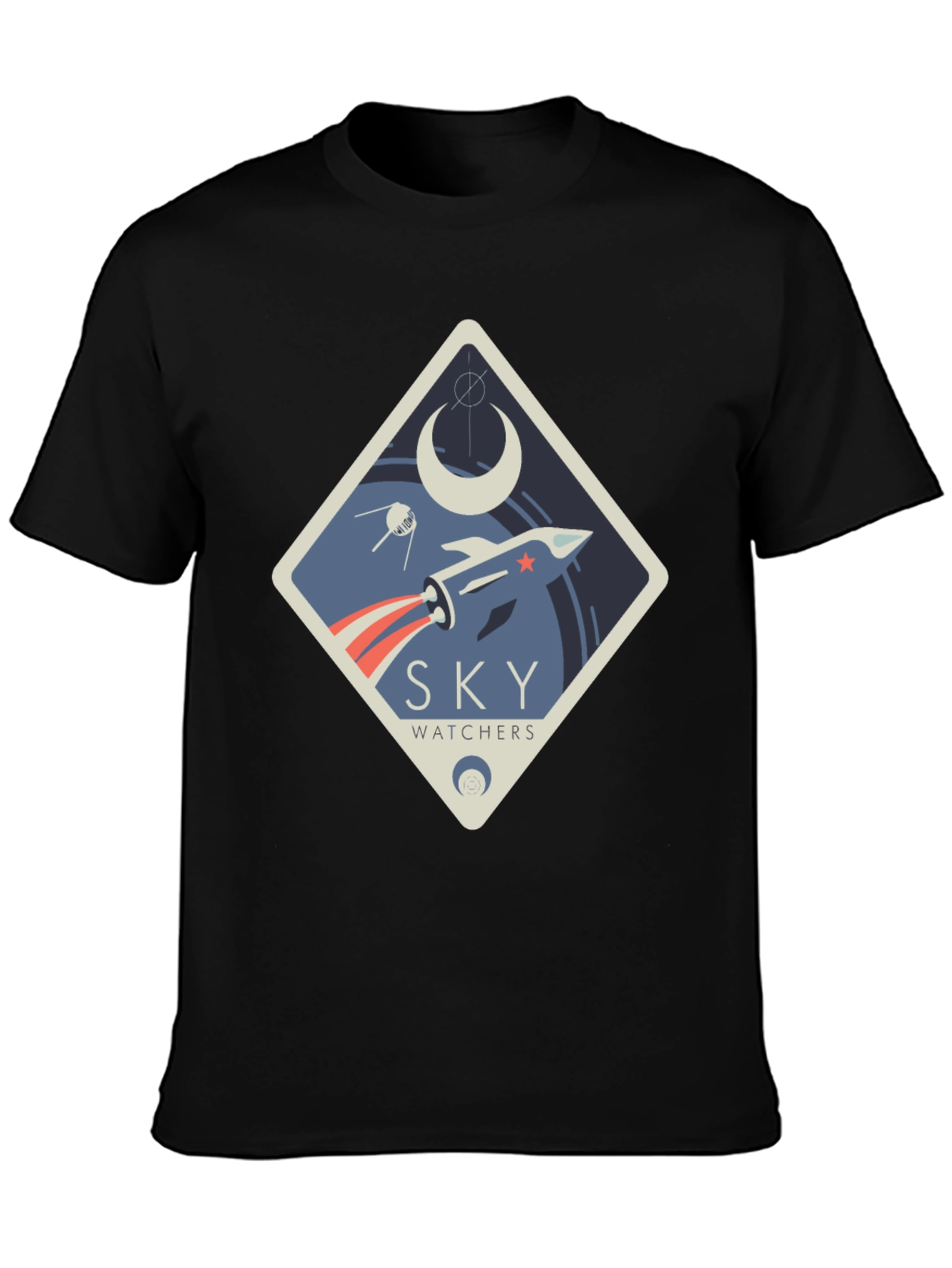 Black Sky Watchers Graphic Tee - Space Rocket Design view 3