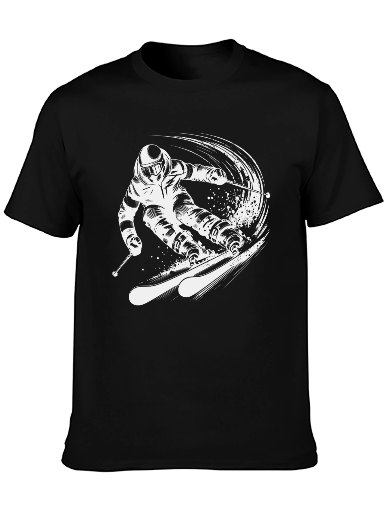Black Skiing Graphic Tee - Black Cotton T-Shirt view 3