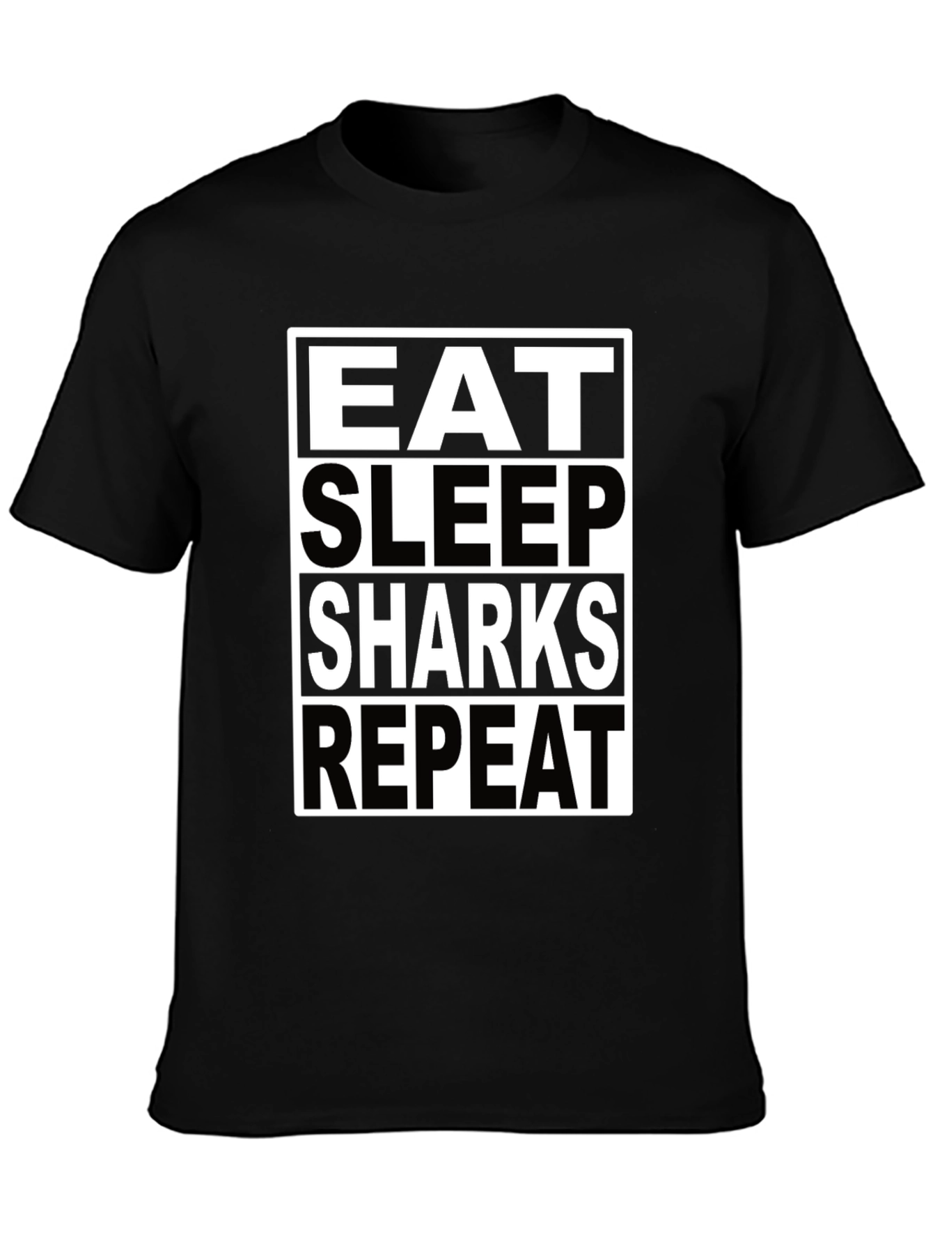 Black Eat Sleep Sharks Repeat Black T-Shirt view 3