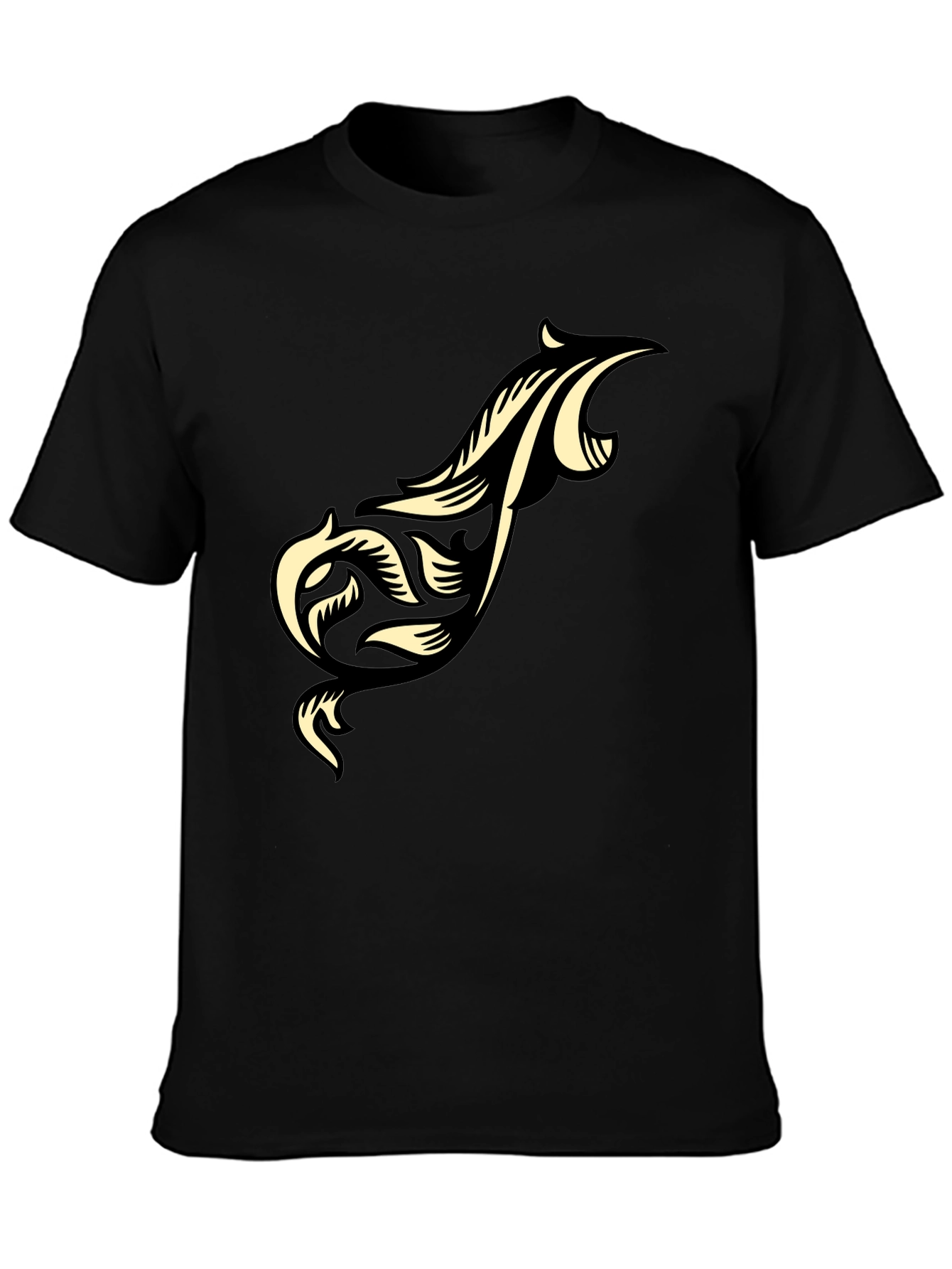 Black Men's Black T-Shirt with Tribal Design view 3