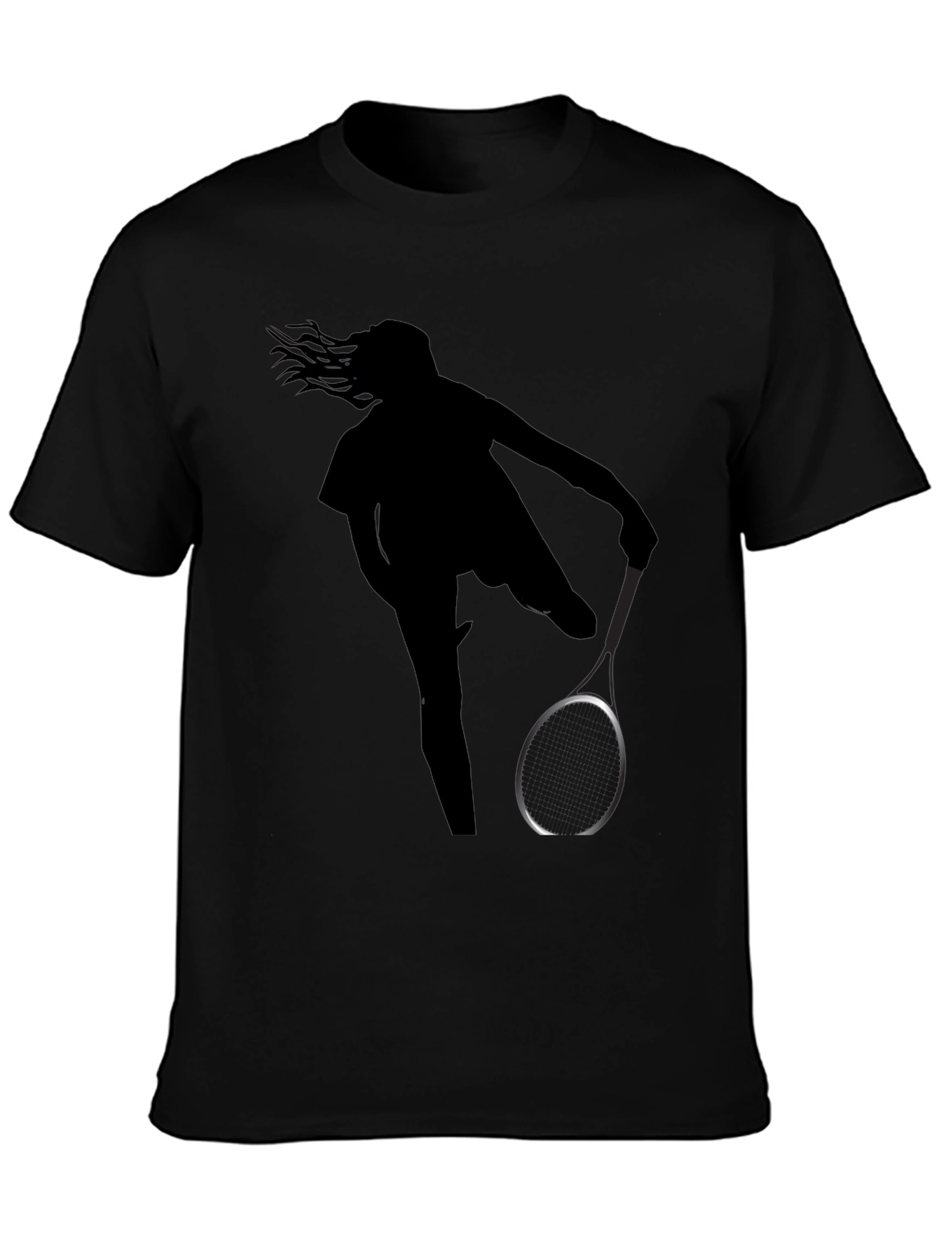 Black Tennis Player Silhouette Black Graphic Tee view 3