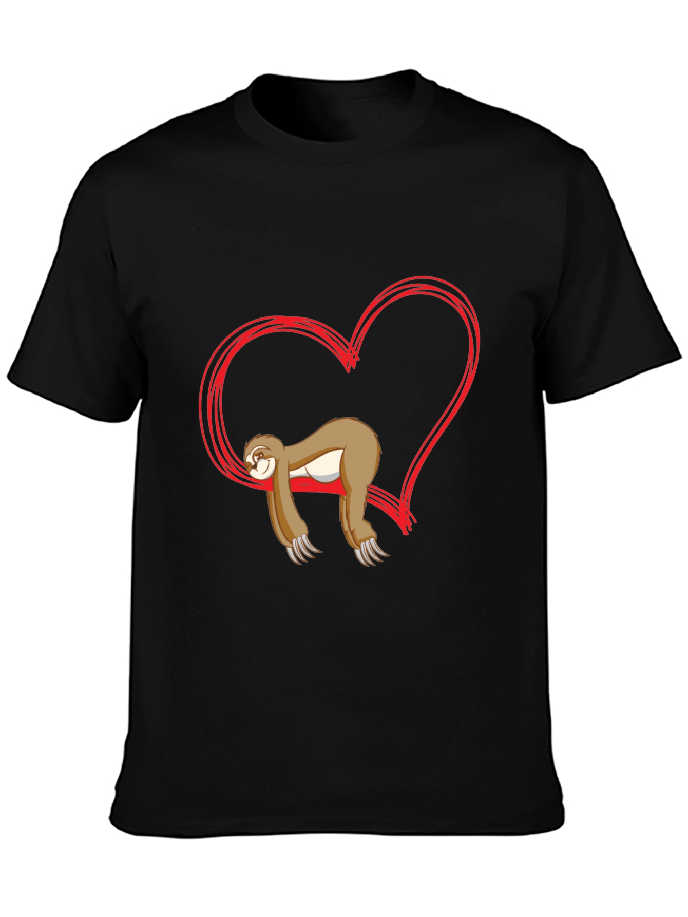 Black Sloth Heart Graphic Tee - Relaxed Fit Cotton T-Shirt view 3