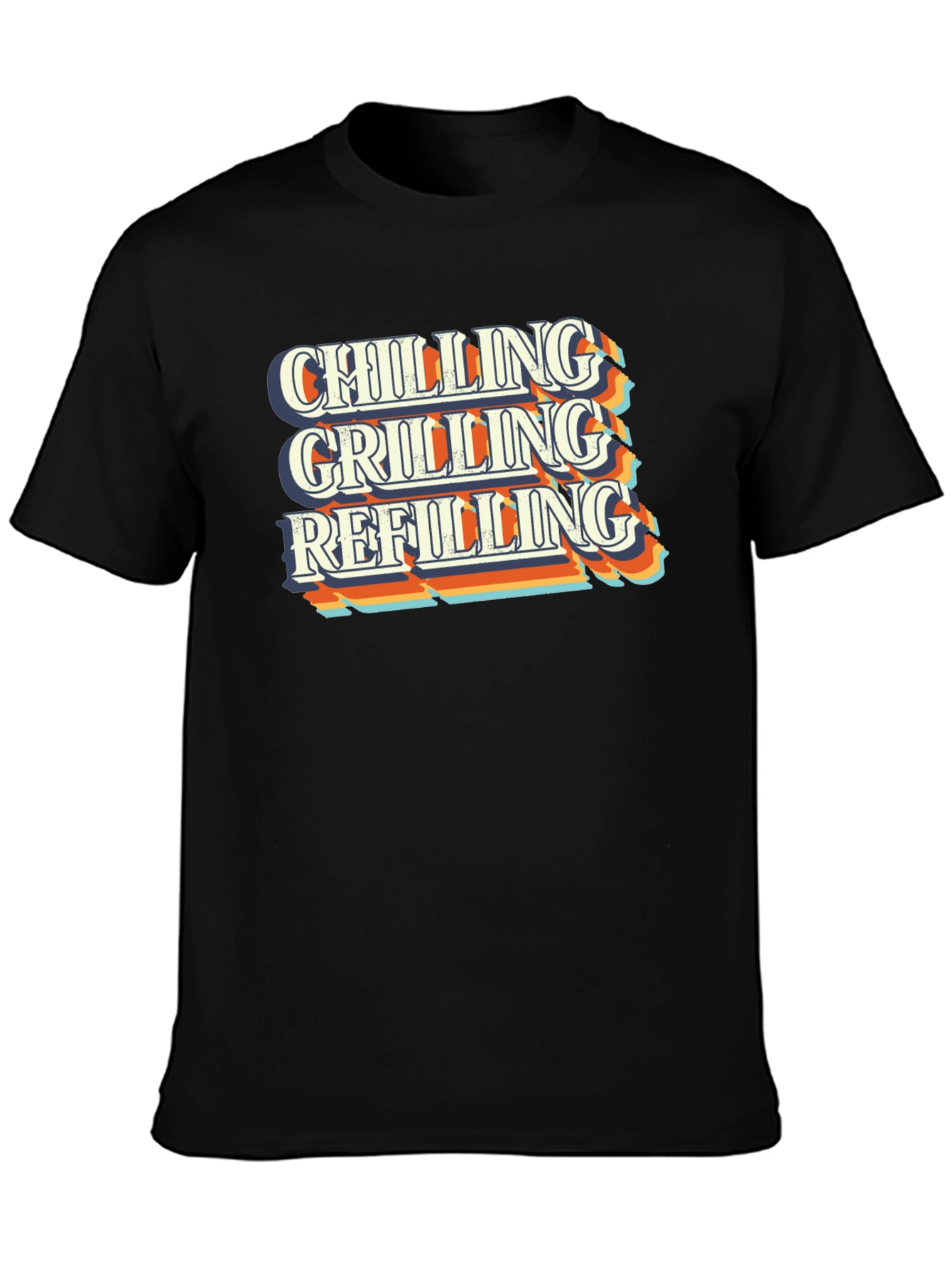Black Chilling Grilling Refilling Men's Black T-Shirt view 3