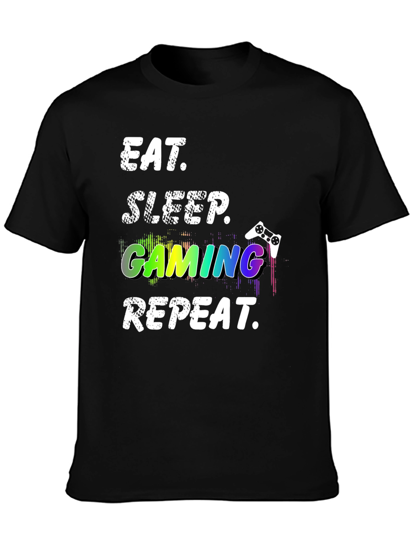 Black Eat Sleep Gaming Repeat Black T-Shirt view 3