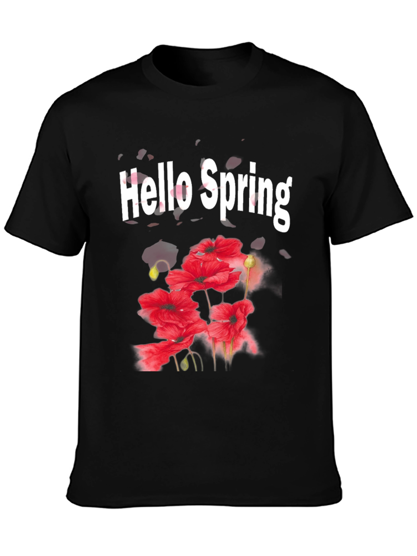 Black Hello Spring T-Shirt - Floral Design Black Tee view 3