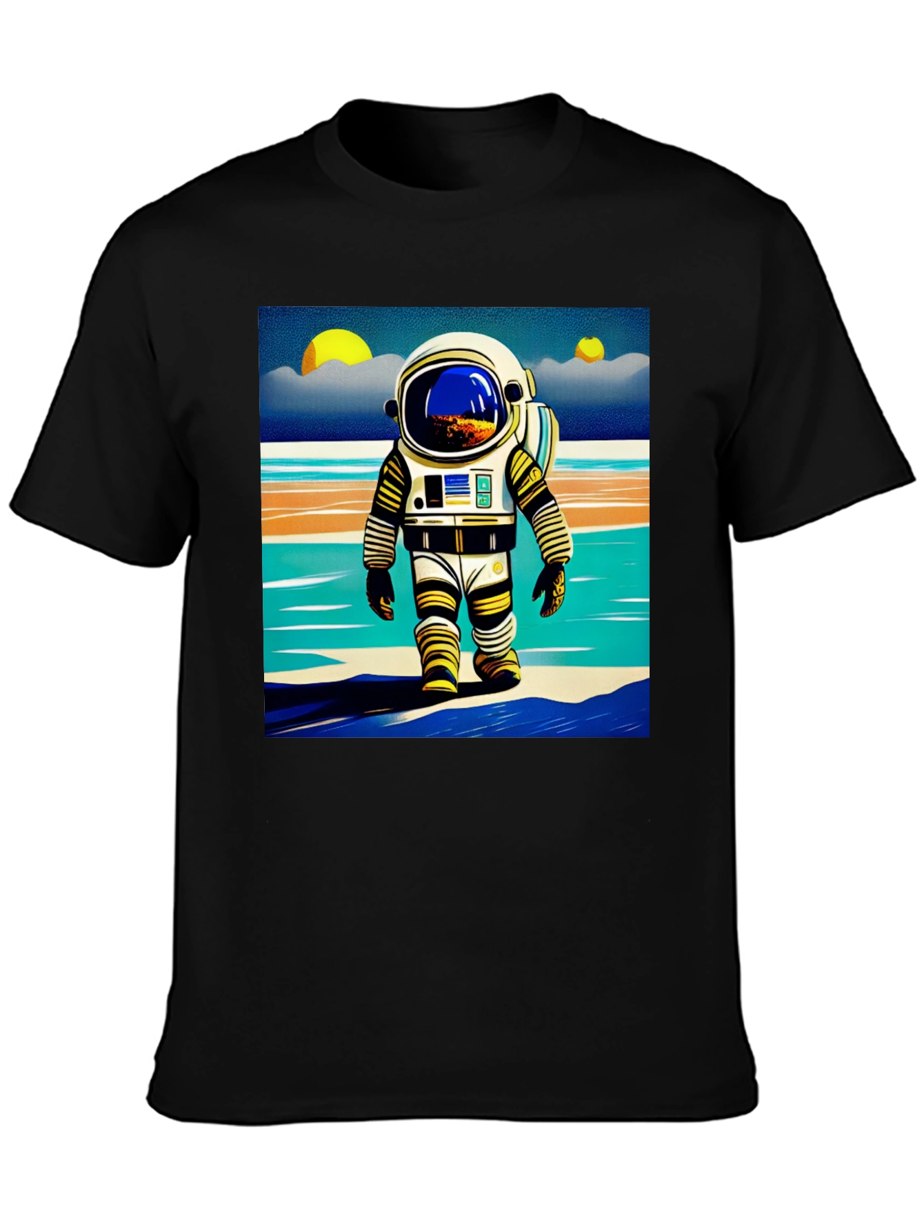 Black Astronaut Beach T-Shirt - Retro Space Adventure Tee view 3