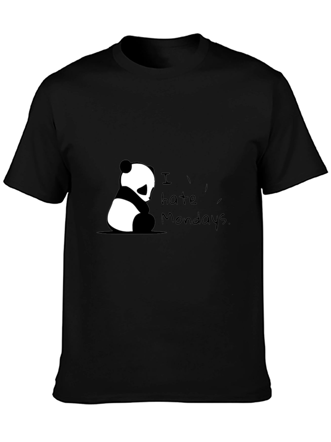 Black I Hate Mondays Panda Black T-Shirt view 3