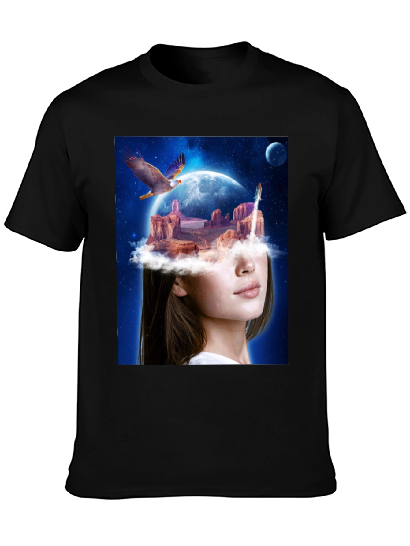 Black Surreal Dreamscape Graphic Tee - Unique Artistic T-Shirt view 3