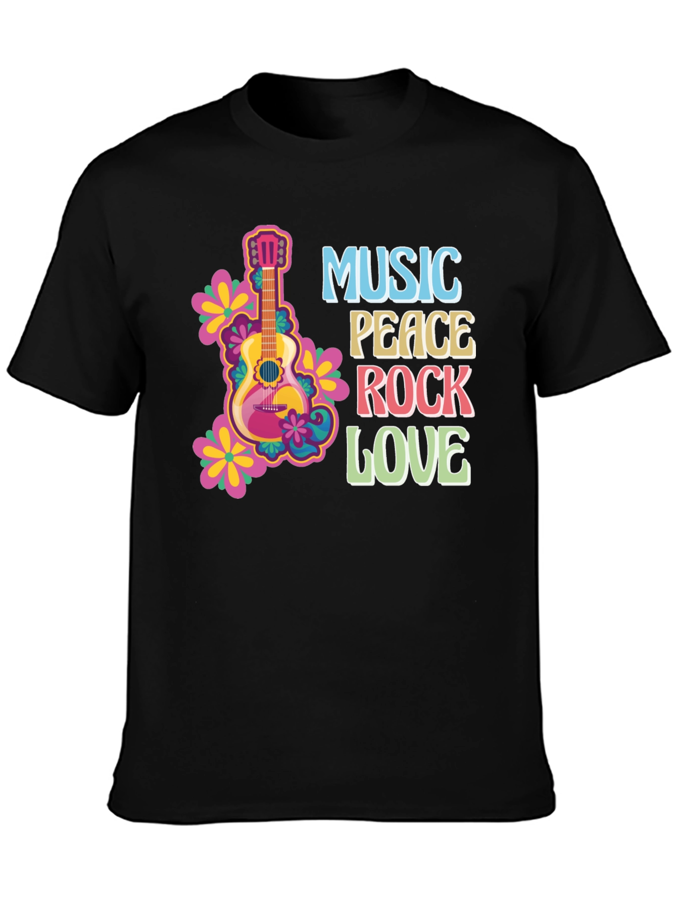 Black Music Peace Rock Love Graphic T-Shirt view 3