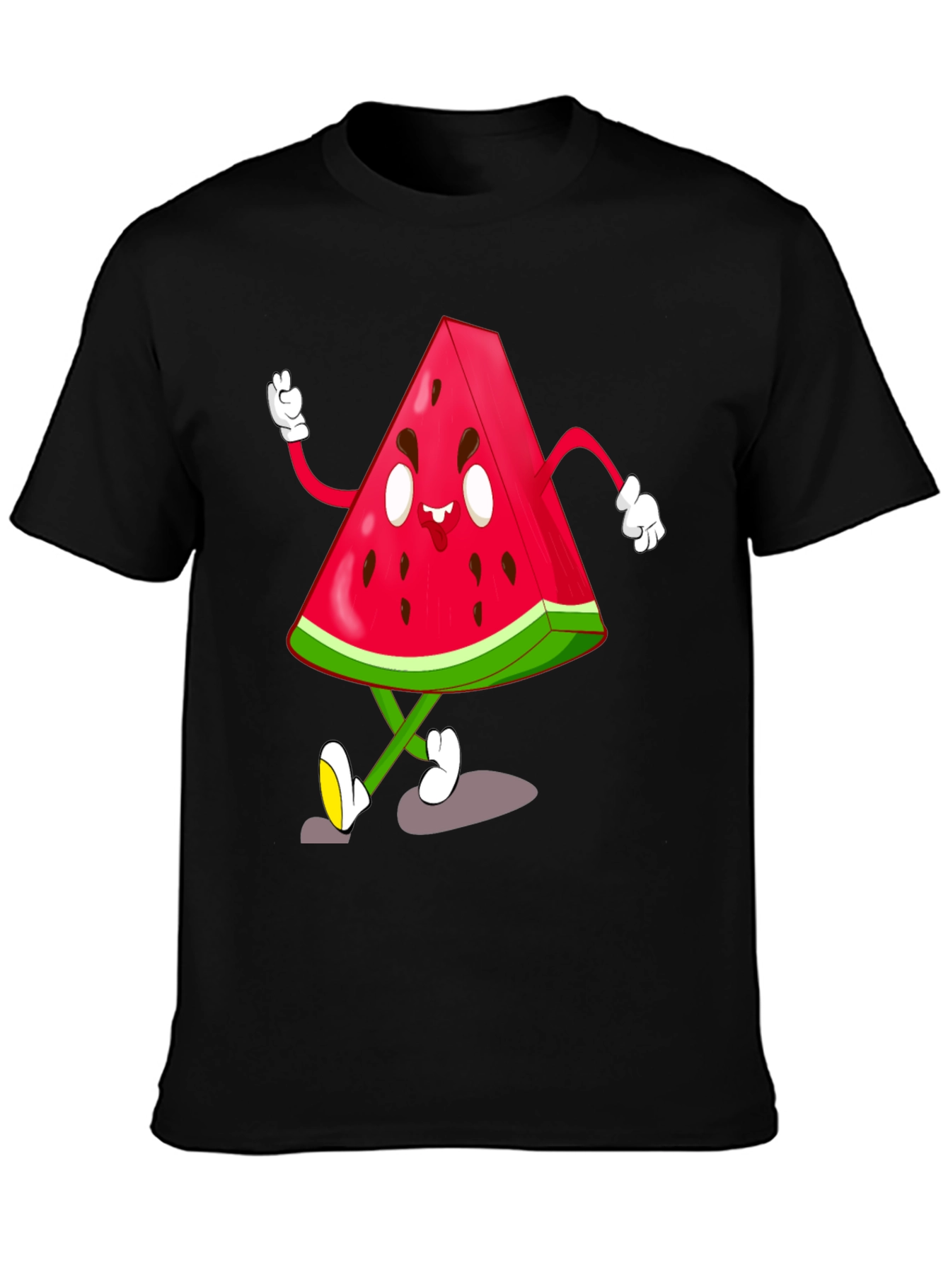 Black Watermelon Cartoon Graphic Black T-Shirt view 3