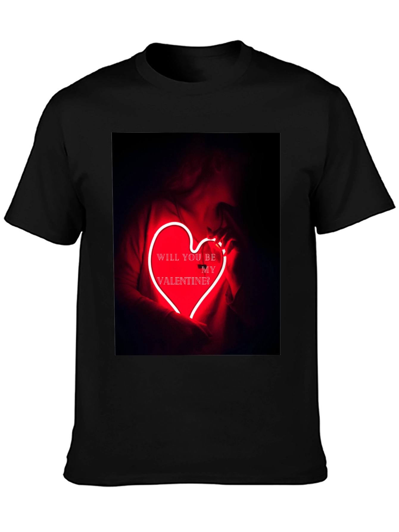 Black Valentine's Day Graphic Tee - Neon Heart T-Shirt view 3