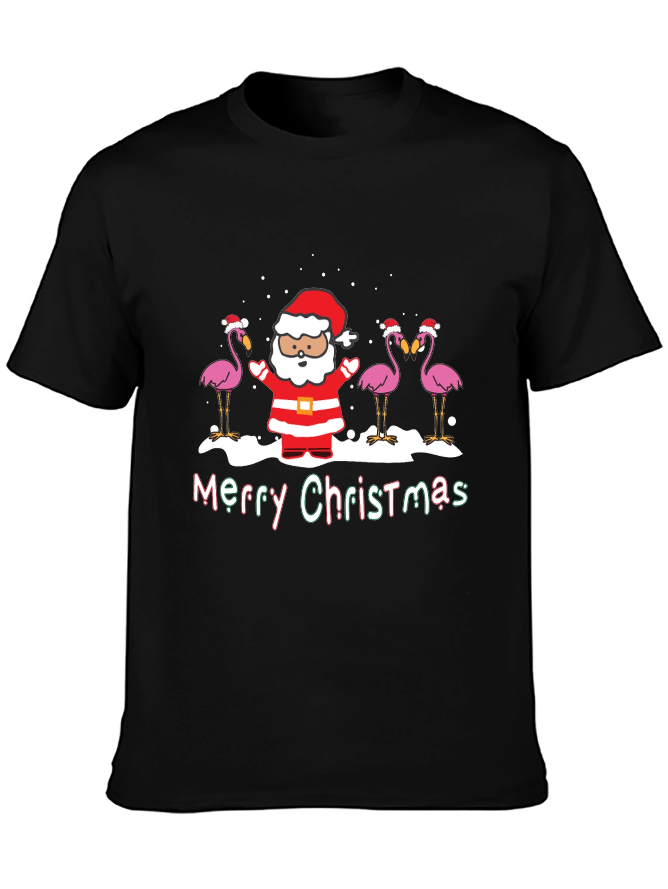 Black Merry Christmas Flamingo Santa Graphic Tee view 3