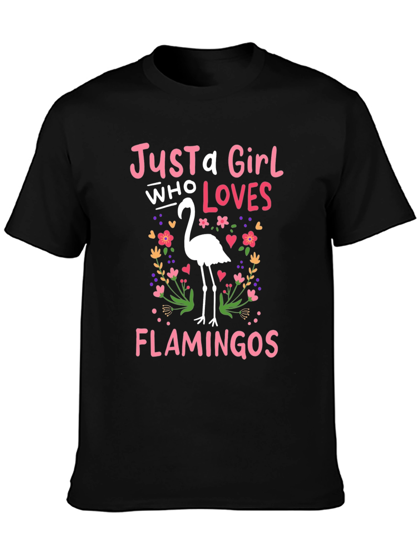 Black Just a Girl Who Loves Flamingos T-Shirt view 3