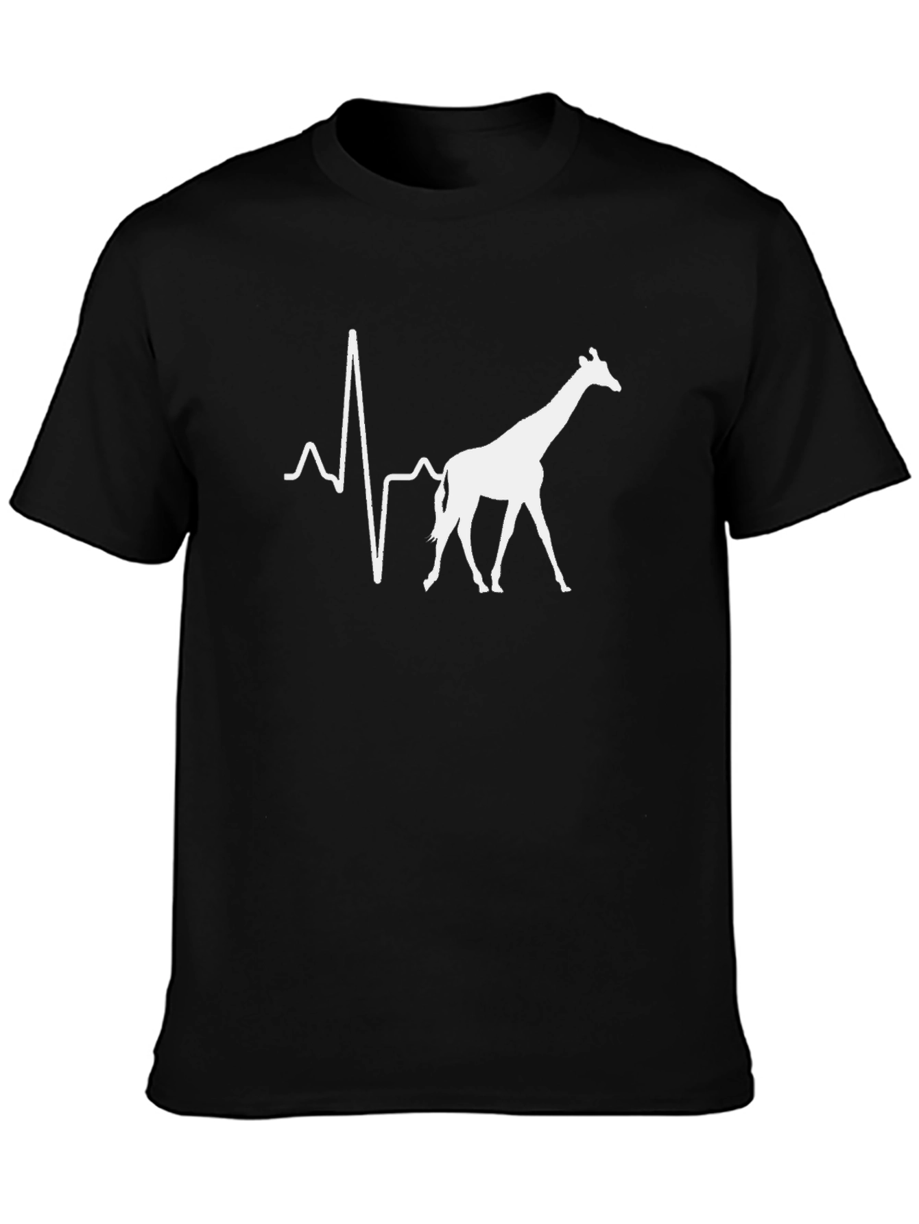 Black Giraffe Heartbeat Graphic Tee - Black Cotton T-Shirt view 3