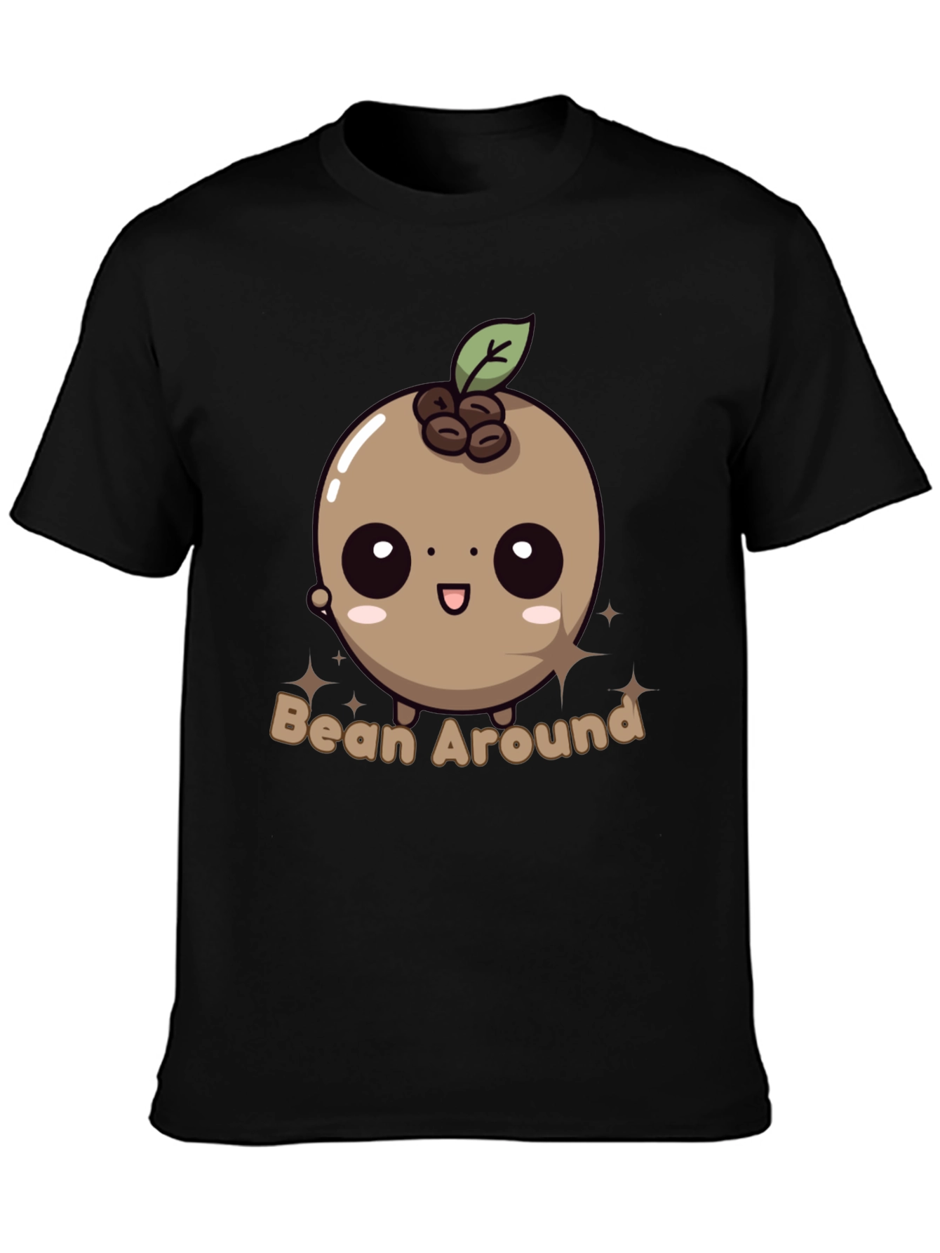 Black Bean Around T-Shirt - Kawaii Coffee Bean Design view 3