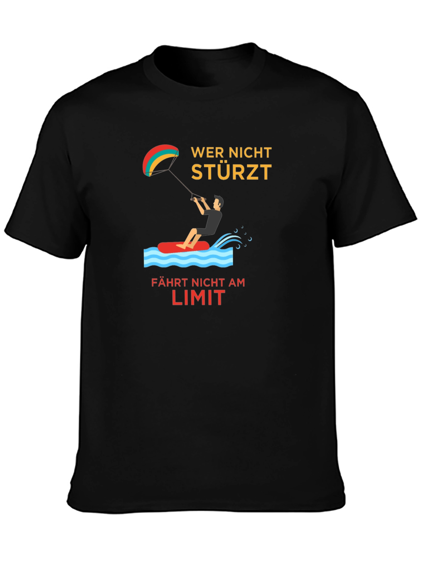 Black Kitesurfing Tee -  Wer Nicht Stürzt Design view 3