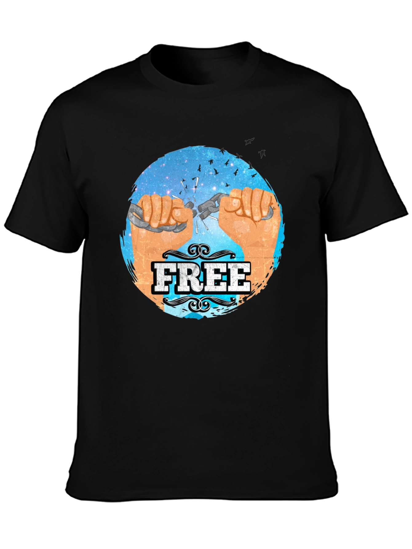 Black Free Breaking Chains Graphic T-Shirt view 3
