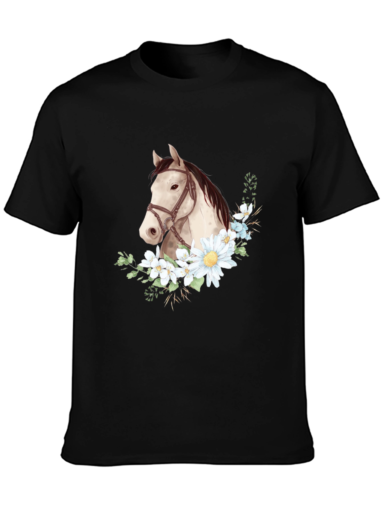 Black Horse & Floral Graphic Tee - Black view 3