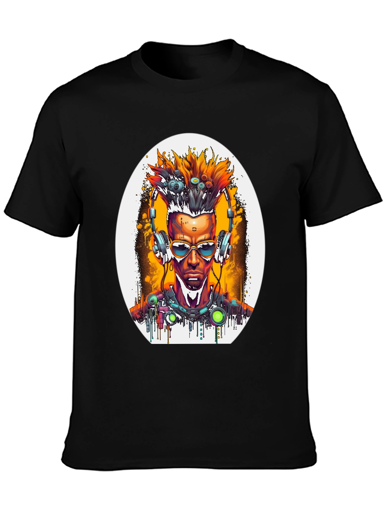 Black Cyberpunk Art T-Shirt view 3