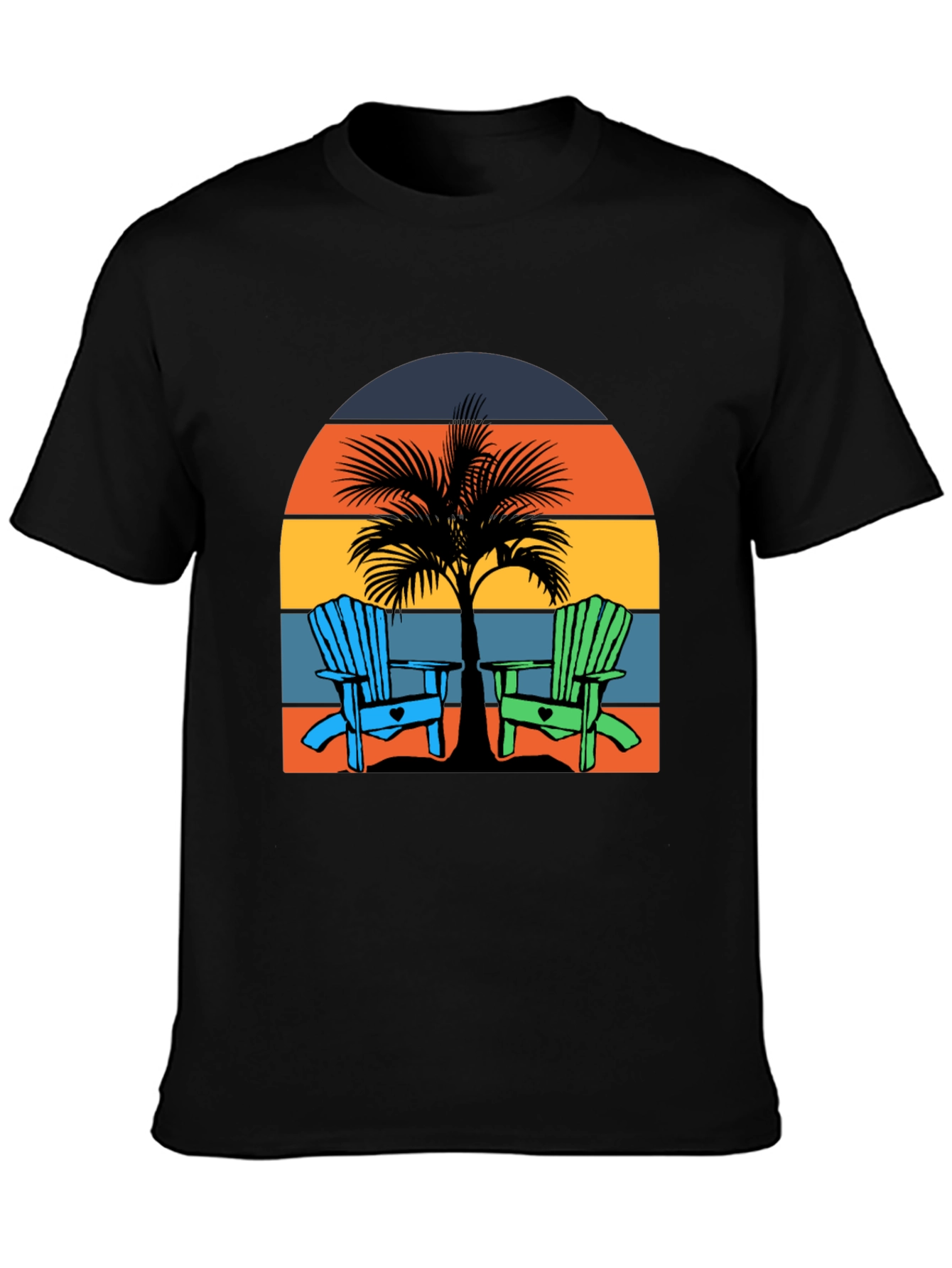 Black Beach Chair Palm Tree Graphic Tee - Coastal Vibes! view 3
