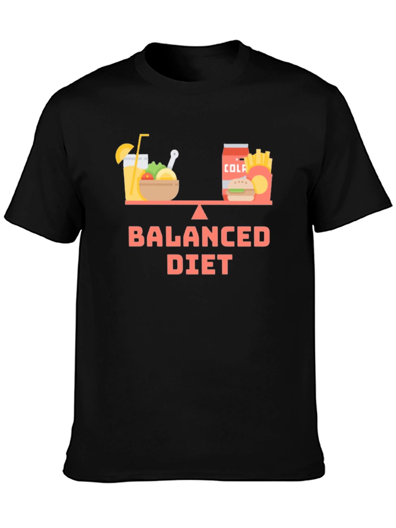 Black Balanced Diet T-Shirt - Funny Foodie Tee view 3