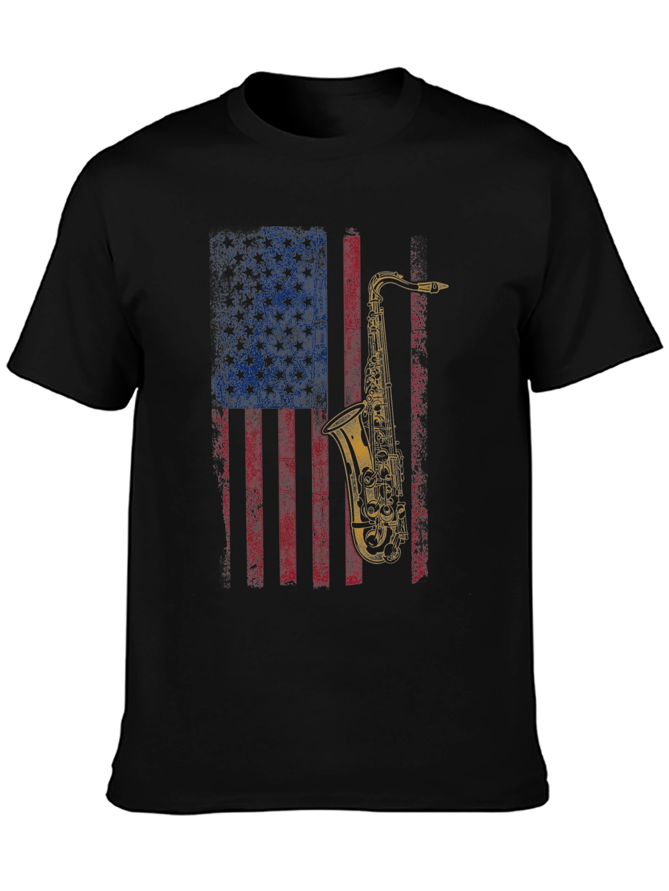 Black Saxophone American Flag Graphic T-Shirt view 3