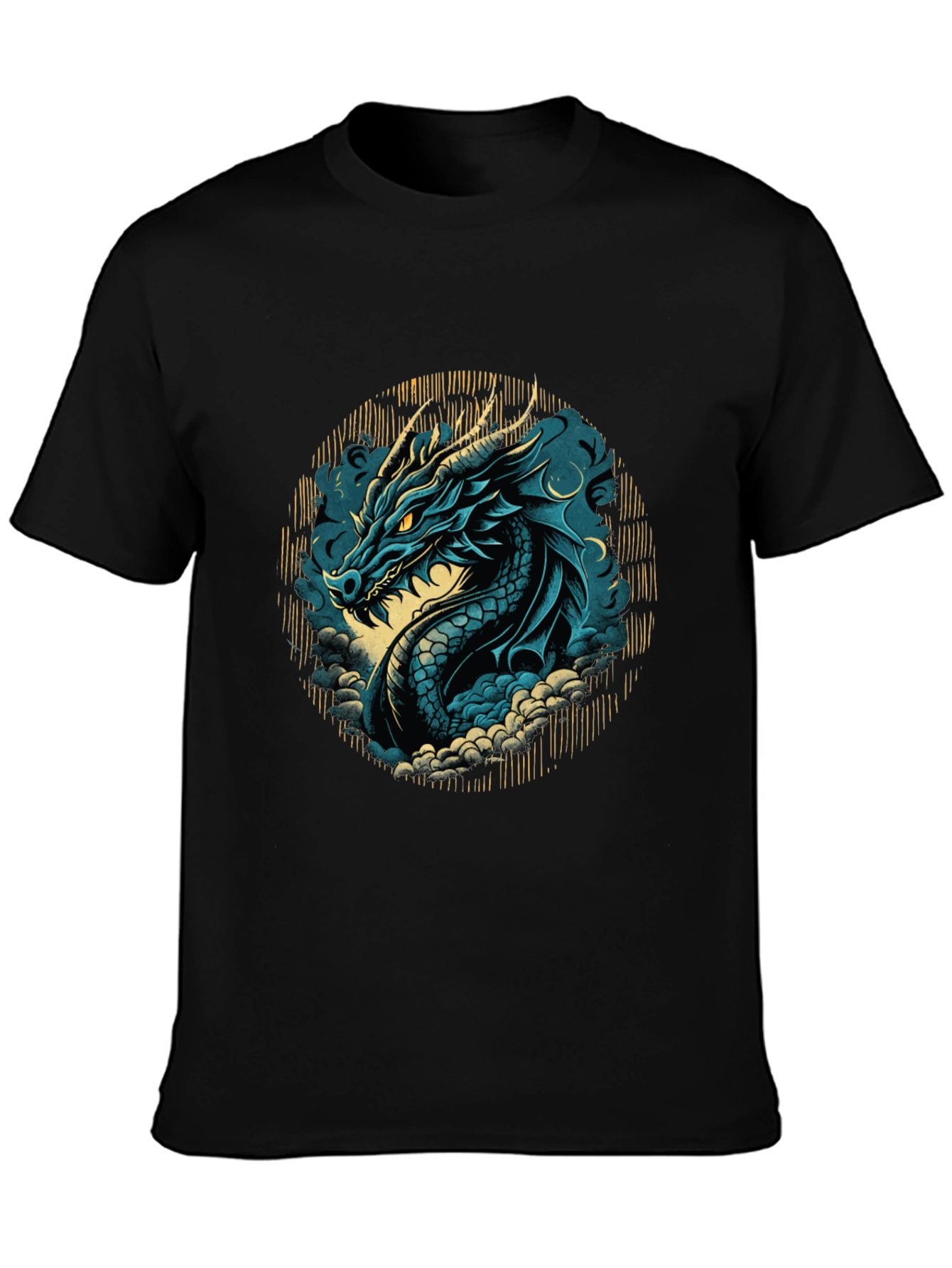 Black Blue Dragon Graphic Tee - Fantasy Style Shirt view 3