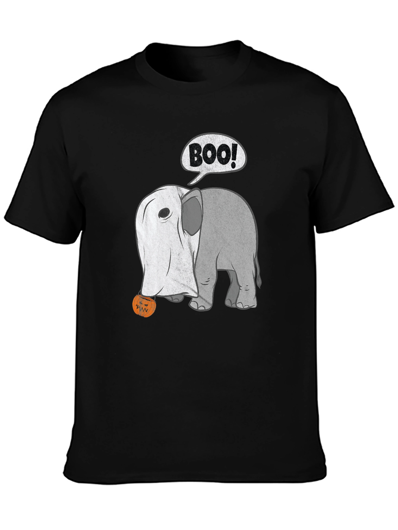 Black Halloween Elephant Boo! T-Shirt view 3