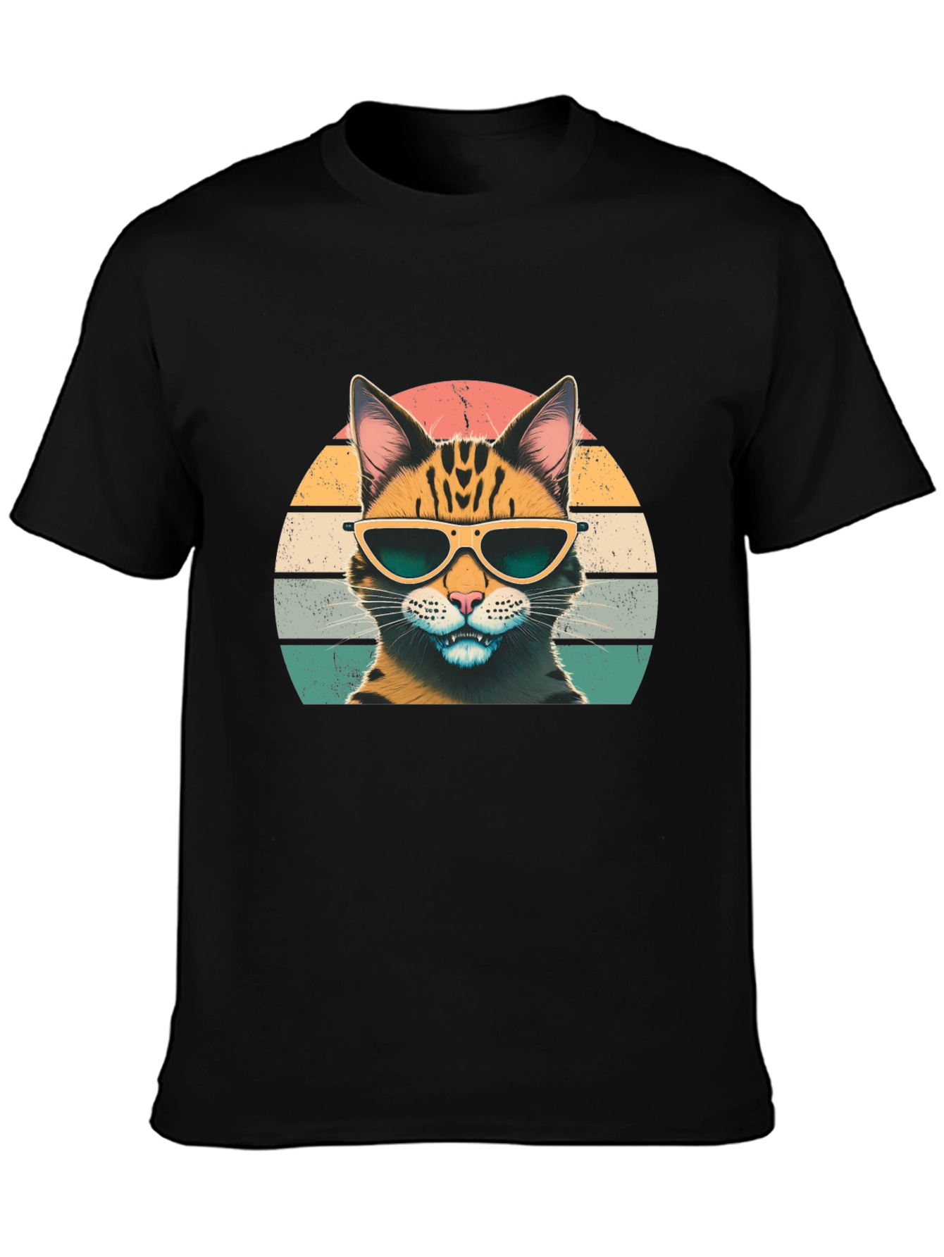 Black Cool Cat Graphic Tee - Retro Style view 3
