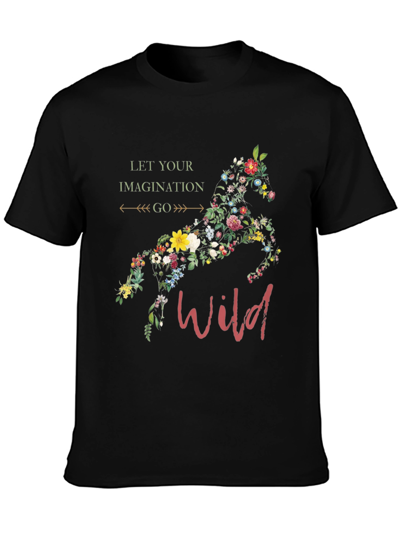 Black Floral Horse Graphic Tee - Let Your Imagination Go Wild! view 3