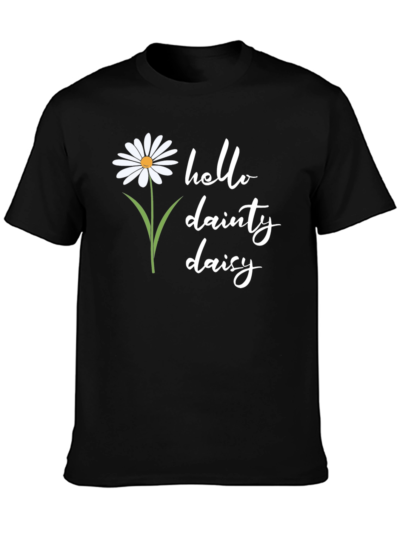 Black Hello Dainty Daisy Graphic Tee - Black Unisex Shirt view 3