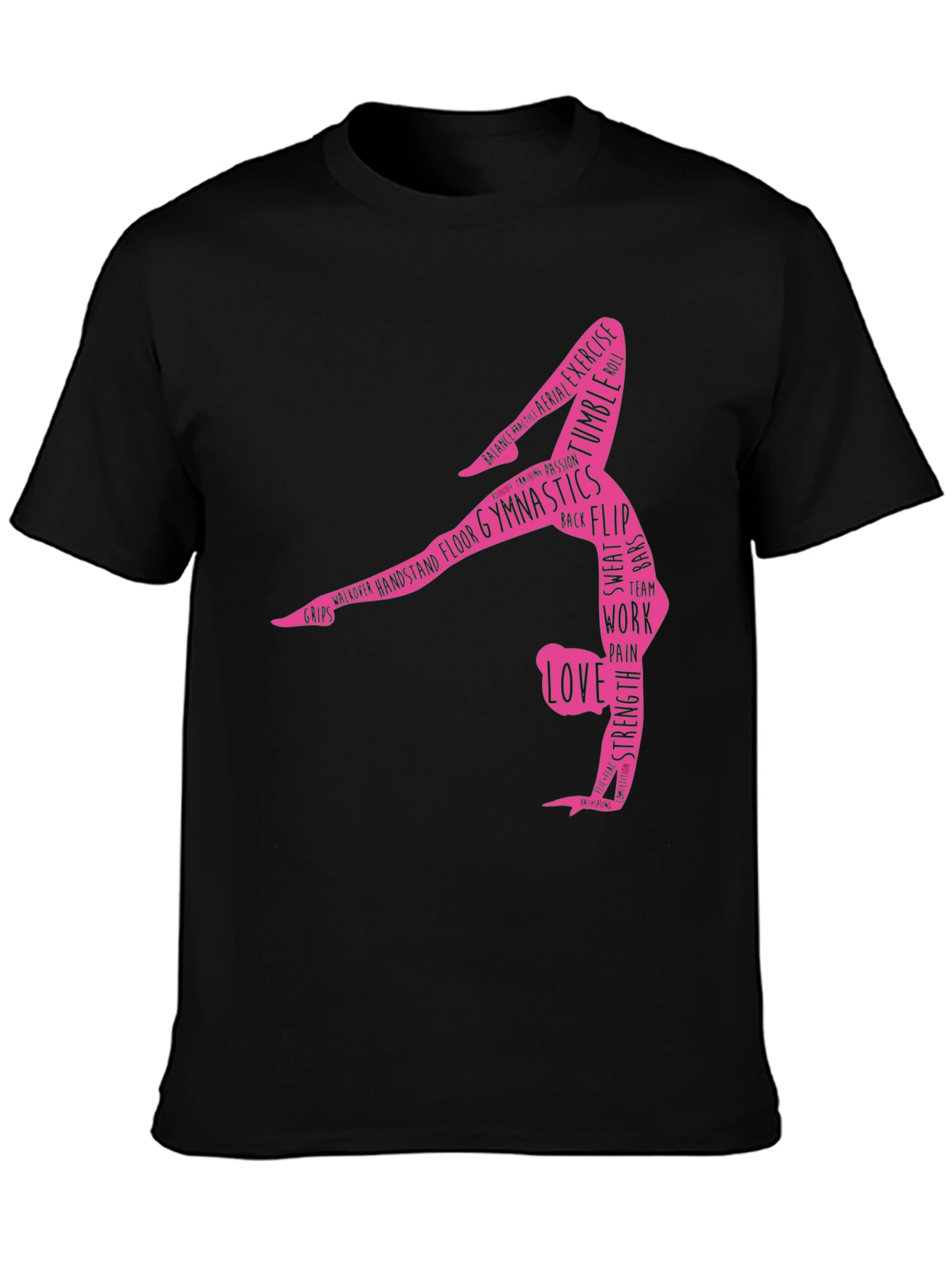 Black Gymnastics Word Art T-Shirt - Black view 3
