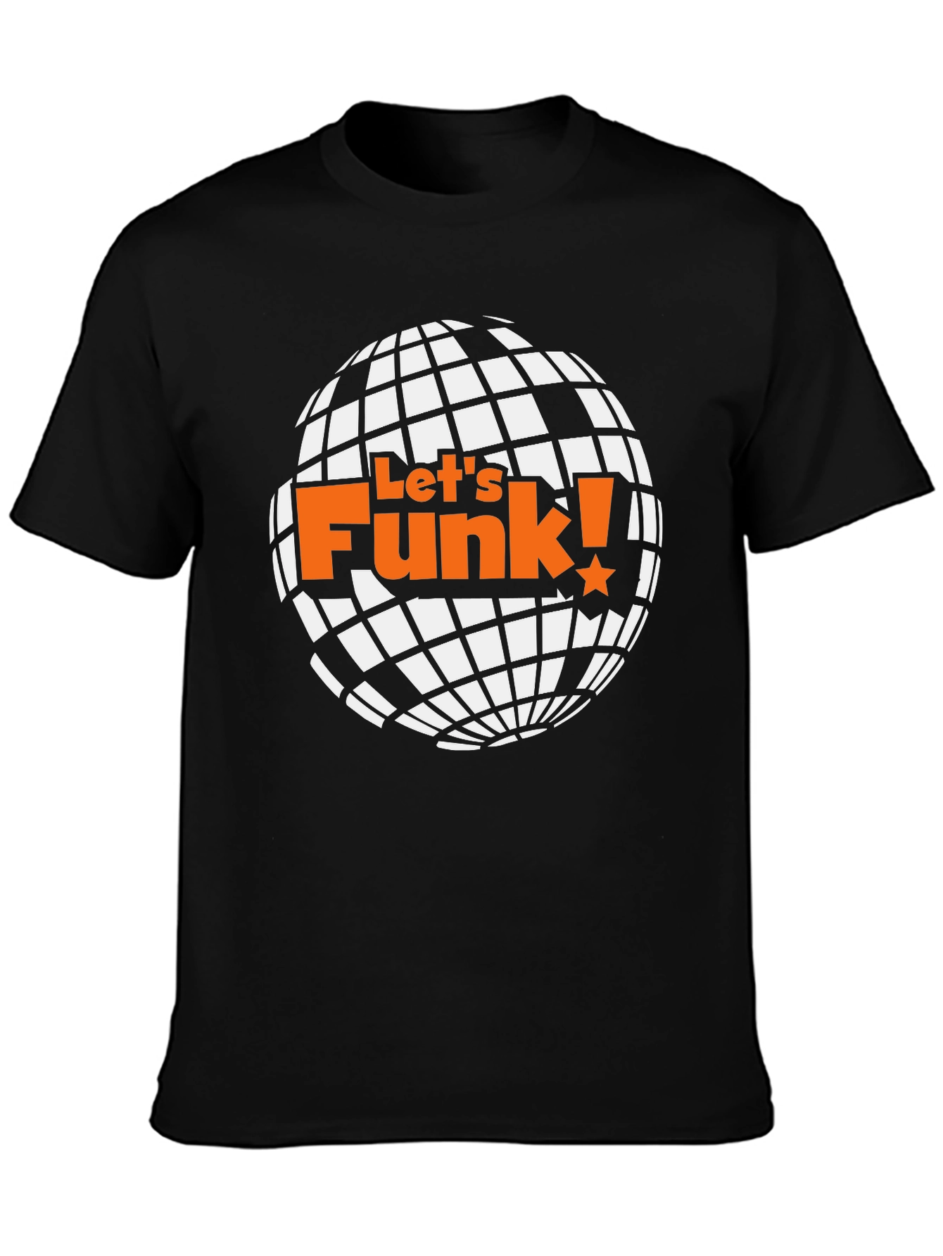 Black Let's Funk! Graphic T-Shirt - Retro Disco Ball Design view 3