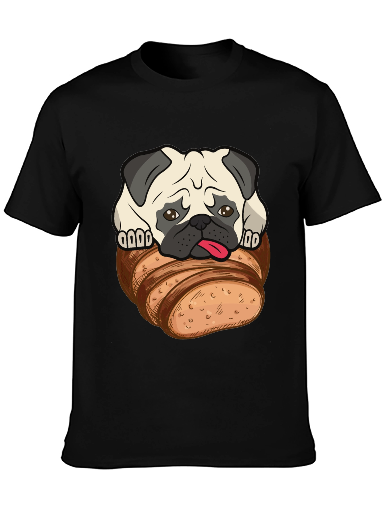 Black Pug in Bread Loaf Graphic T-Shirt view 3