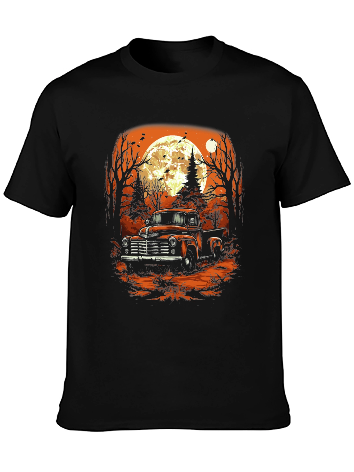 Black Vintage Truck Halloween T-Shirt view 3