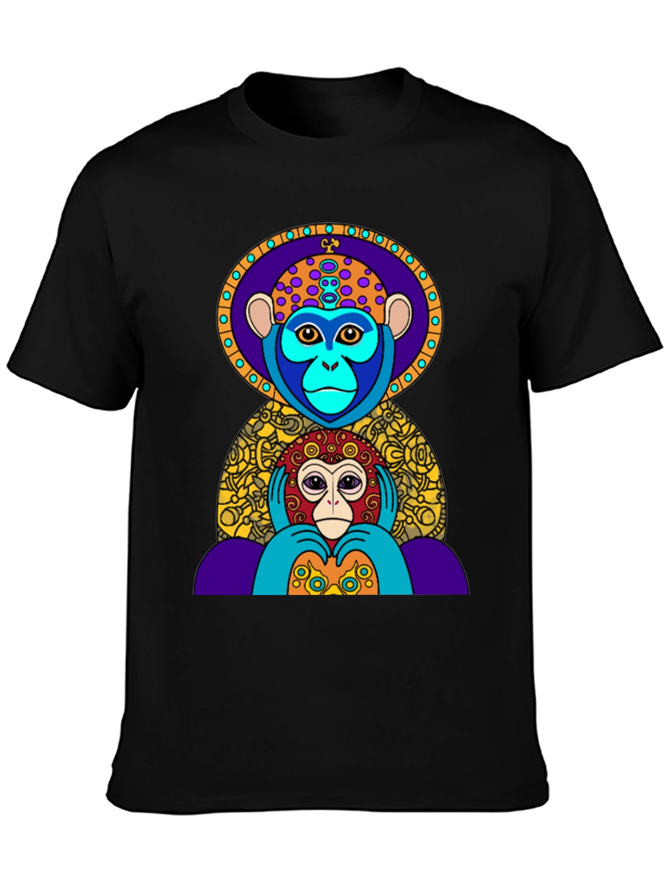 Black Colorful Monkey Graphic Tee - Artistic Design view 3