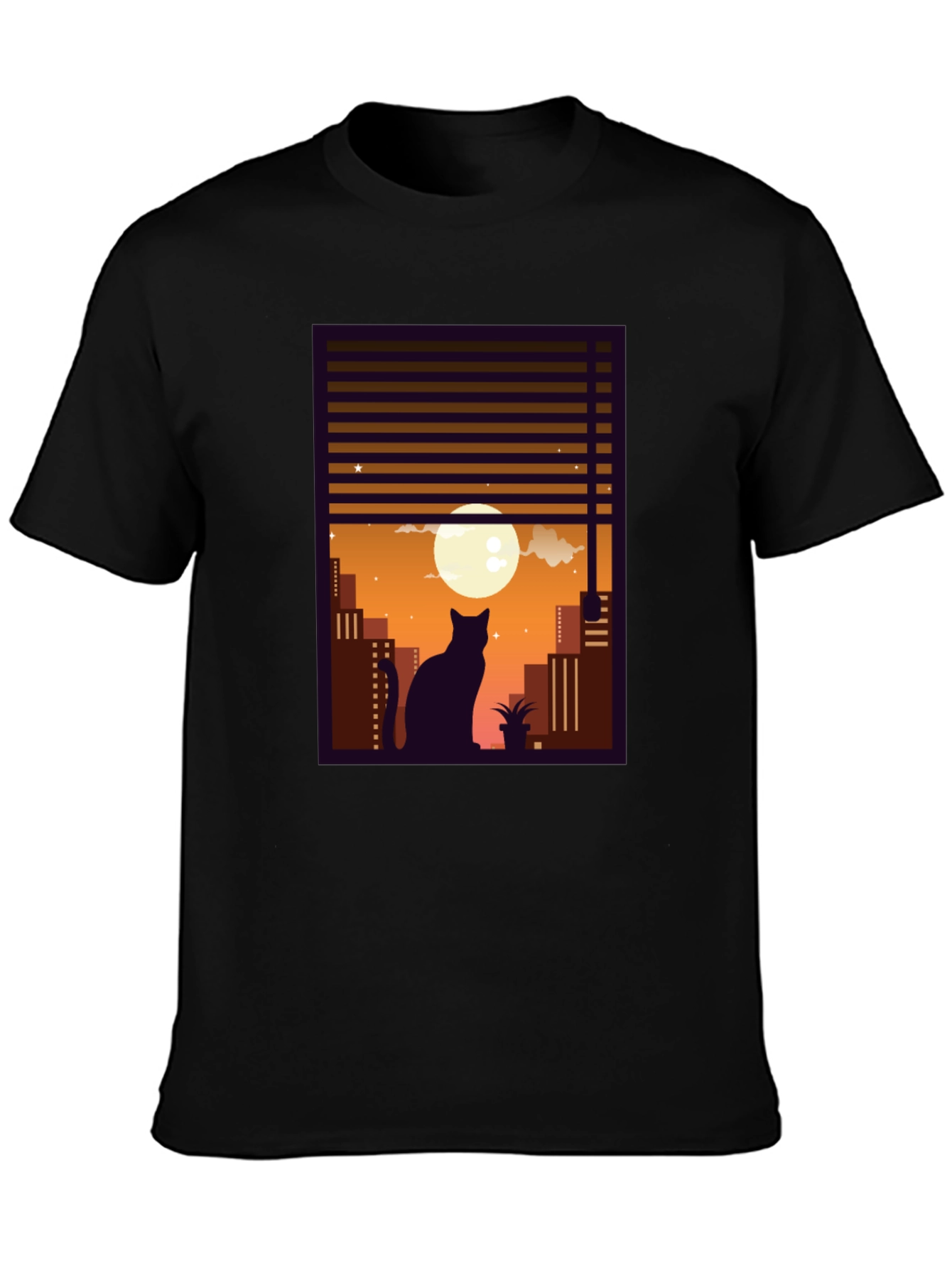 Black Urban Cat Silhouette T-Shirt view 3