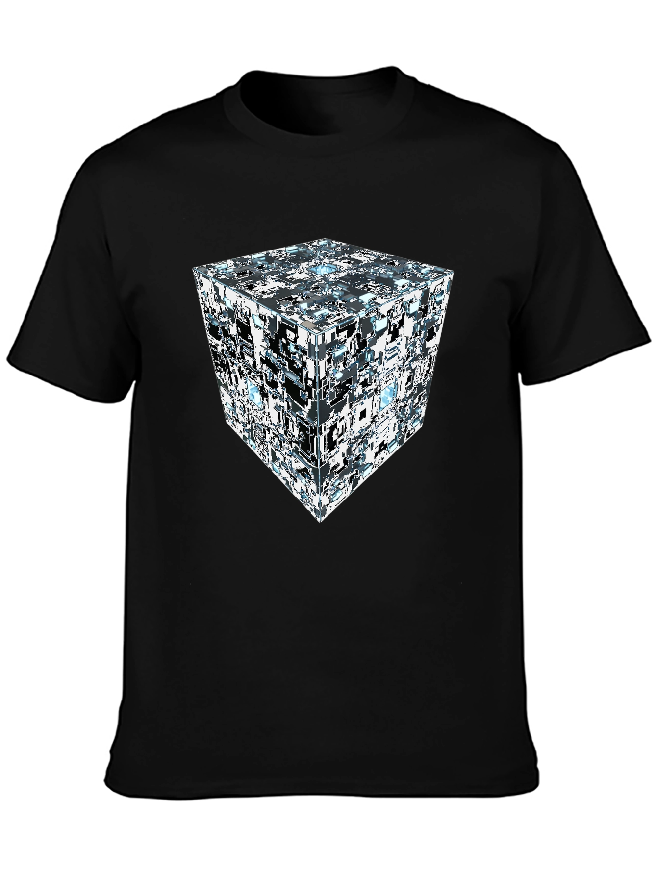 Black Abstract Cube Print Black T-Shirt view 3