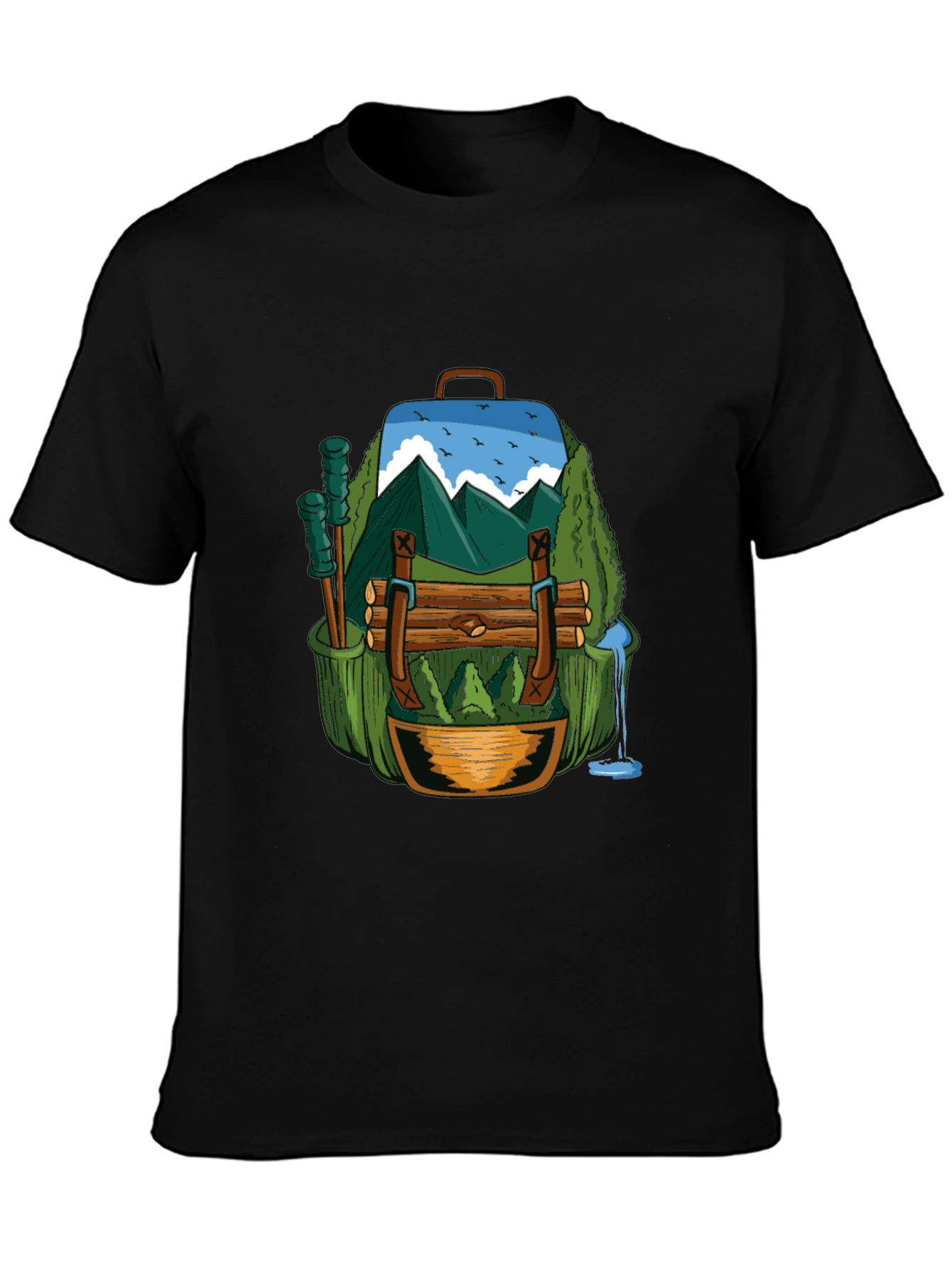 Black Nature Backpack T-Shirt: Adventure Ready view 3