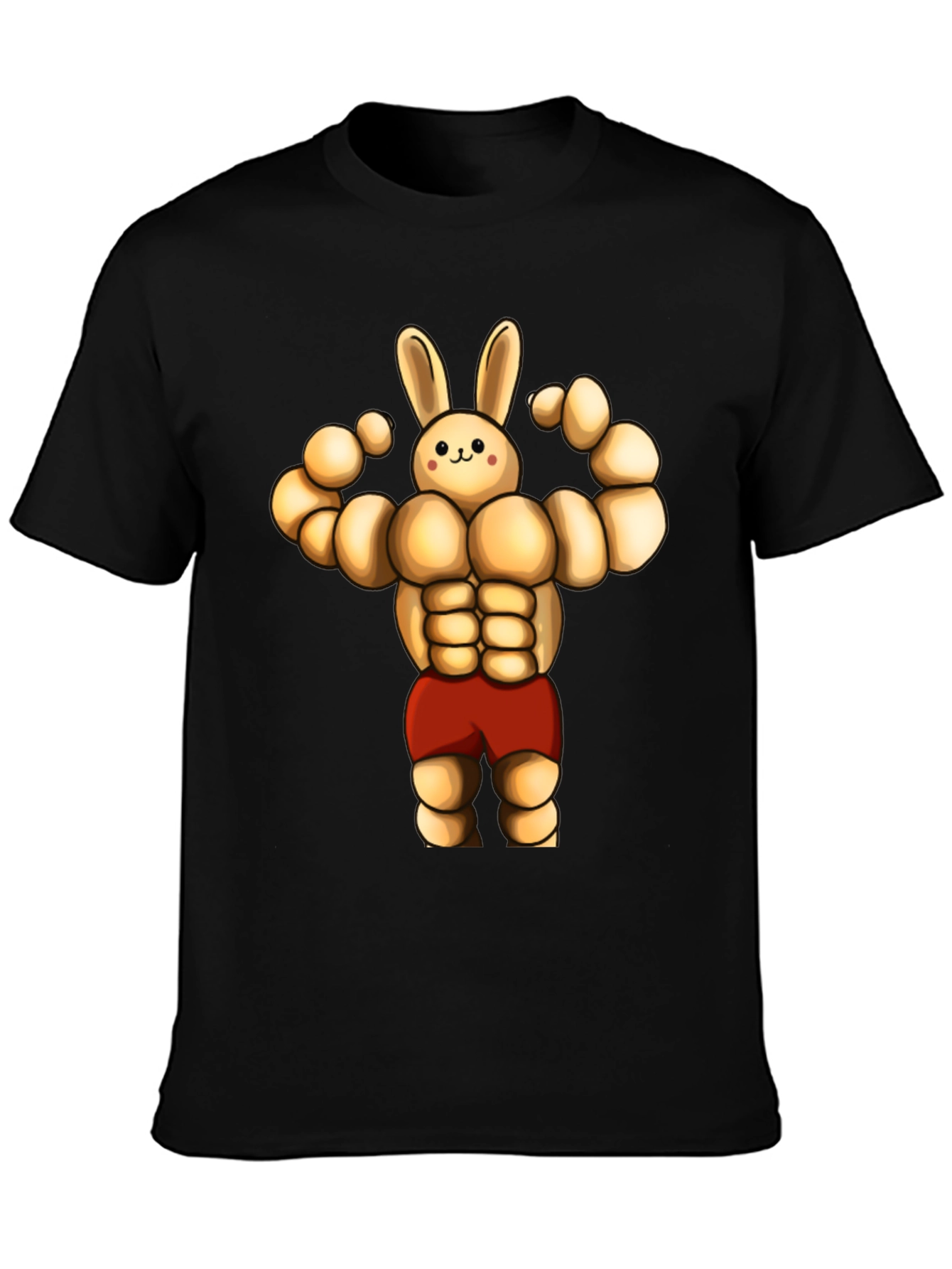 Black Funny Muscle Bunny T-Shirt view 3