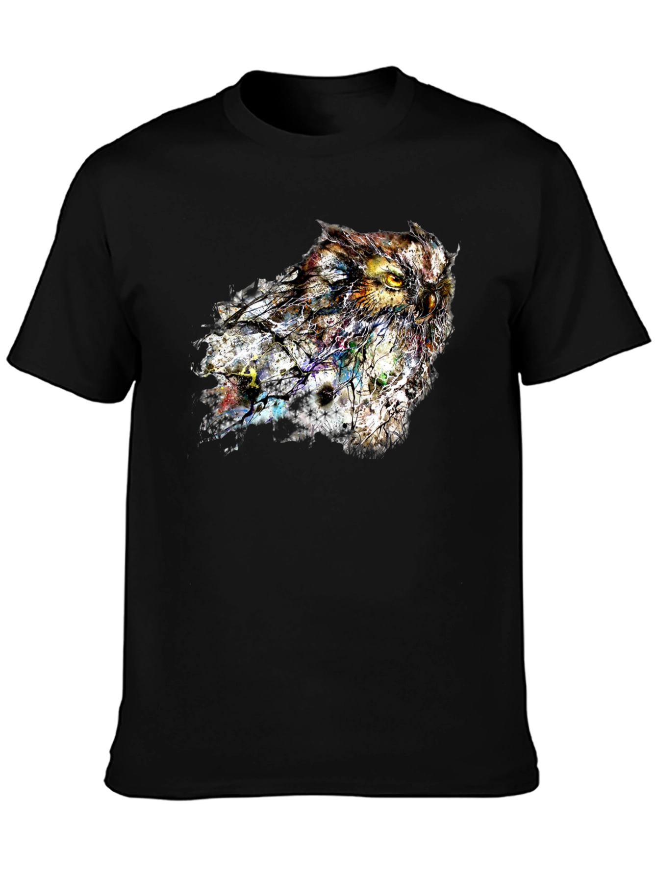 Black Abstract Owl Graphic Tee - Stylish Men's Black T-Shirt view 3