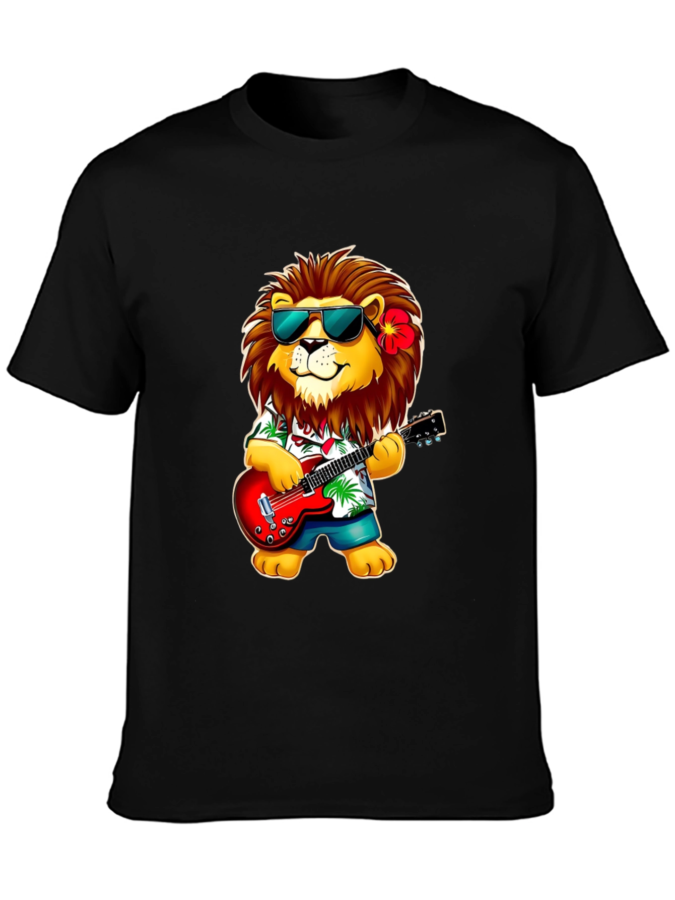 Black Lion Guitarist Graphic Tee - Cool Novelty Shirt view 3