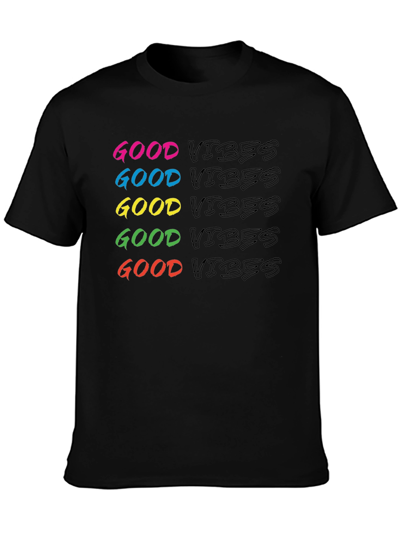 Black Good Vibes Graphic Tee - Men's Black Crew Neck view 3