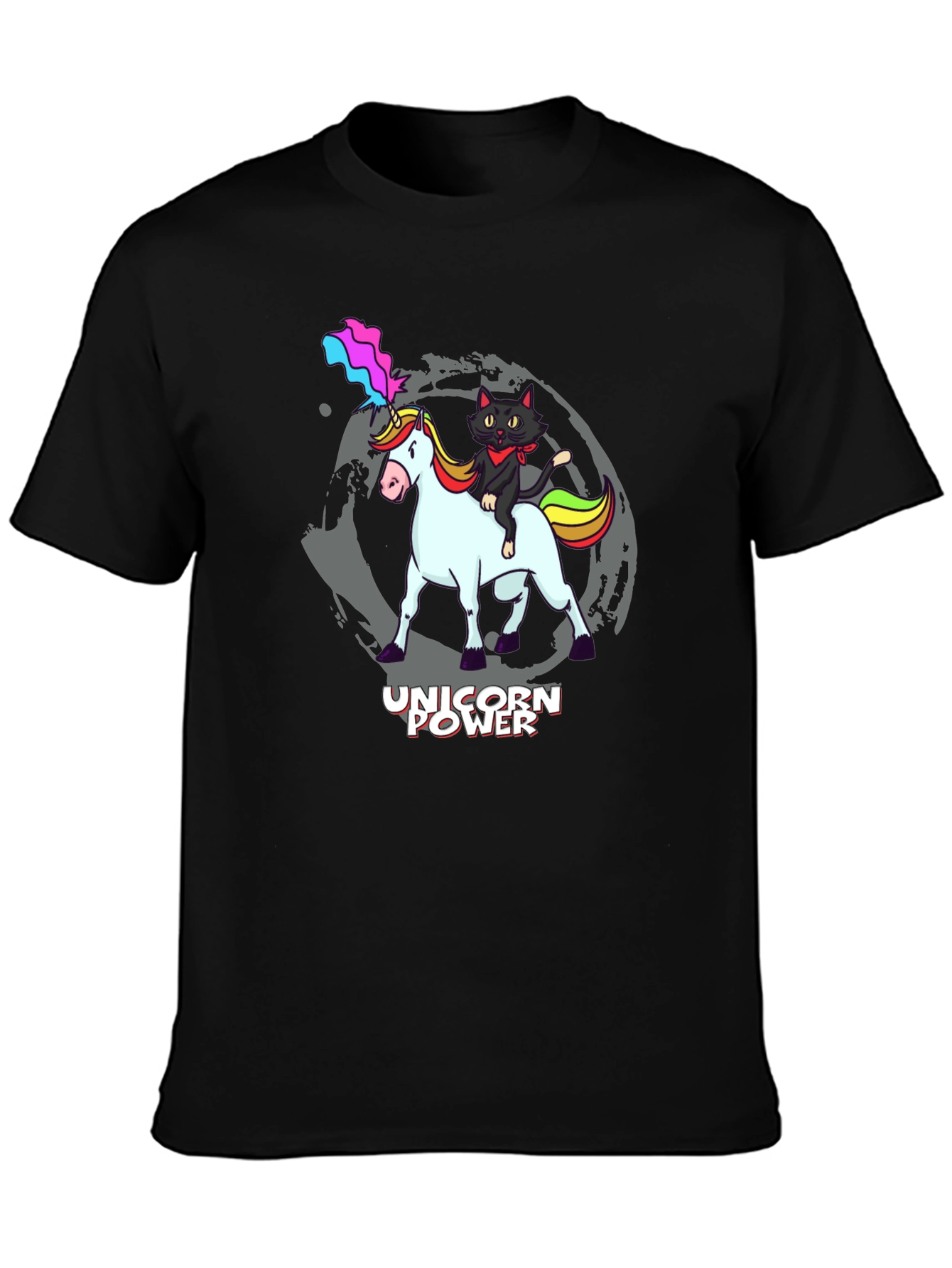 Black Unicorn Power T-Shirt - Cat Riding Unicorn! view 3