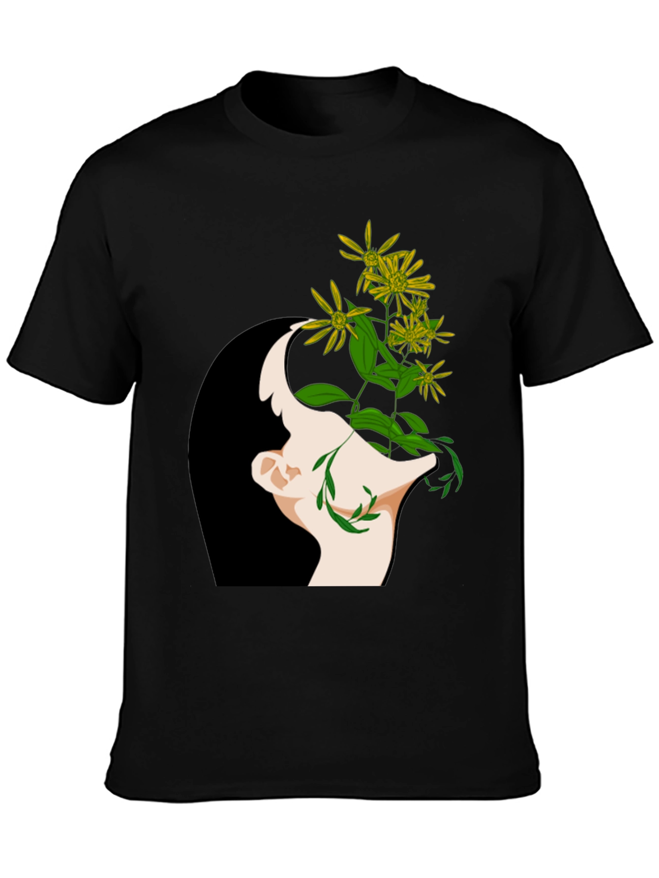 Black Floral Mind Black T-Shirt - Artistic Graphic Tee view 3