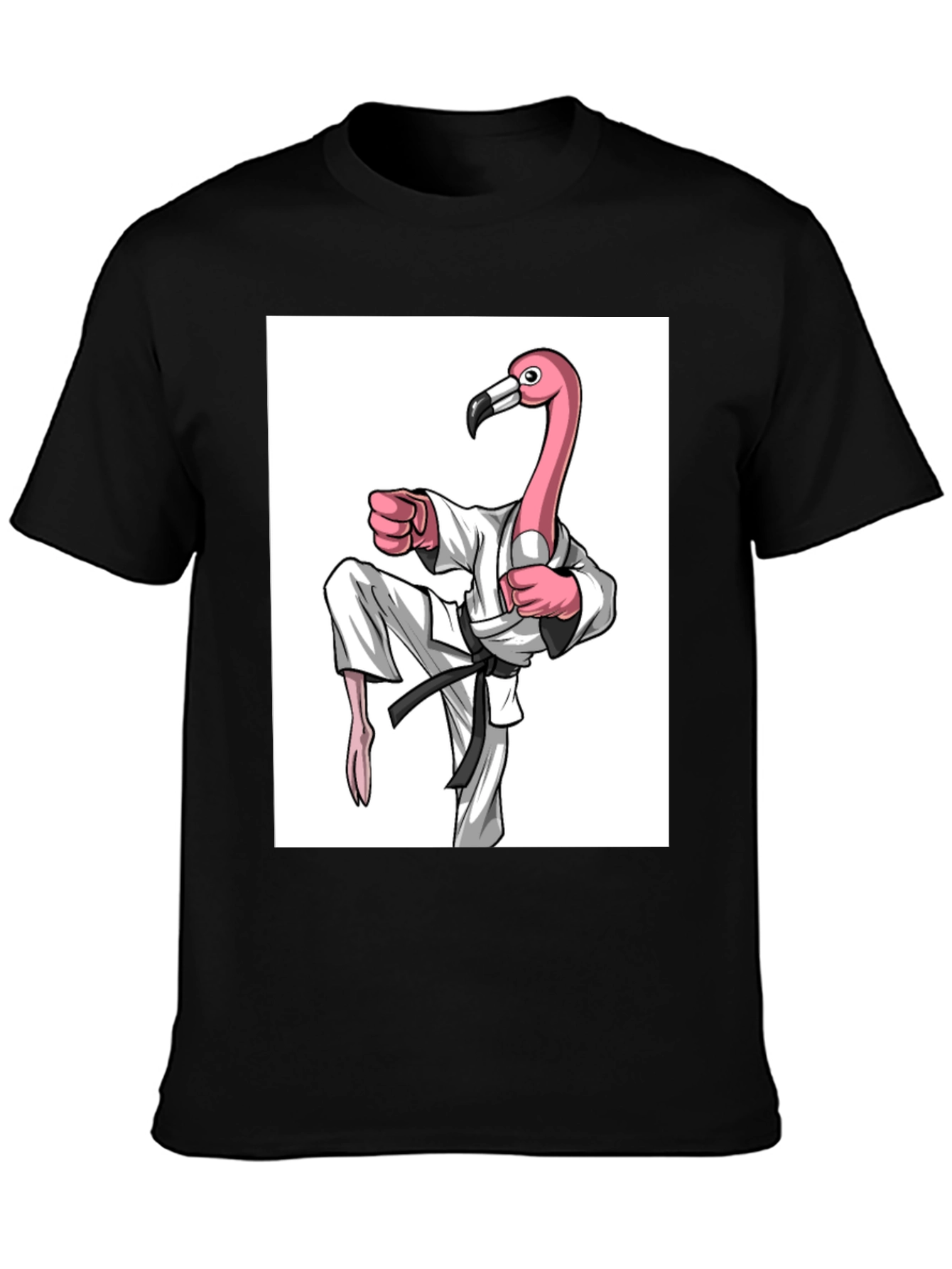 Black Karate Flamingo Black T-Shirt - Unique Graphic Tee view 3